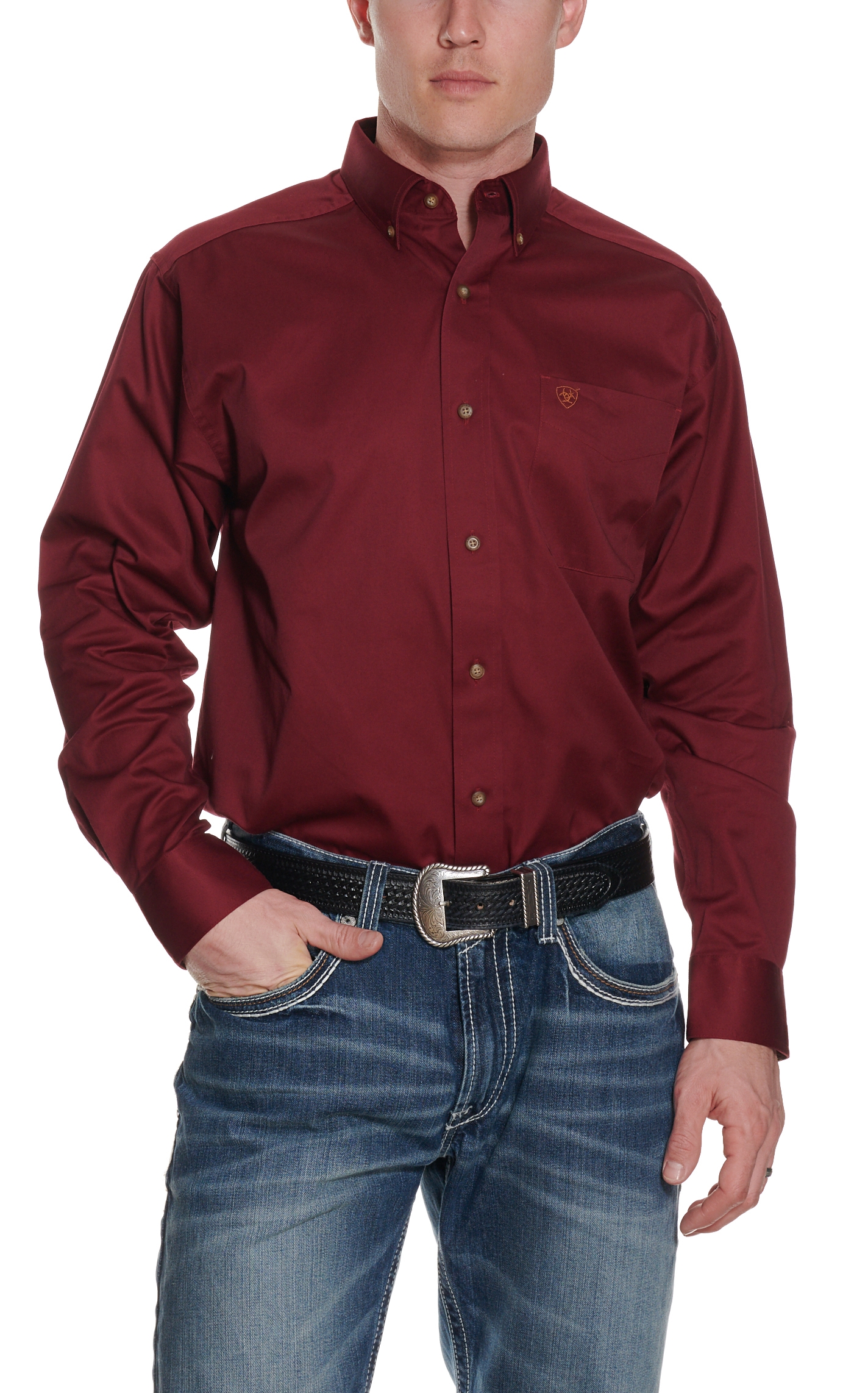 Ariat Men's Solid Burgundy Long Sleeve Western Shirt - Image 1