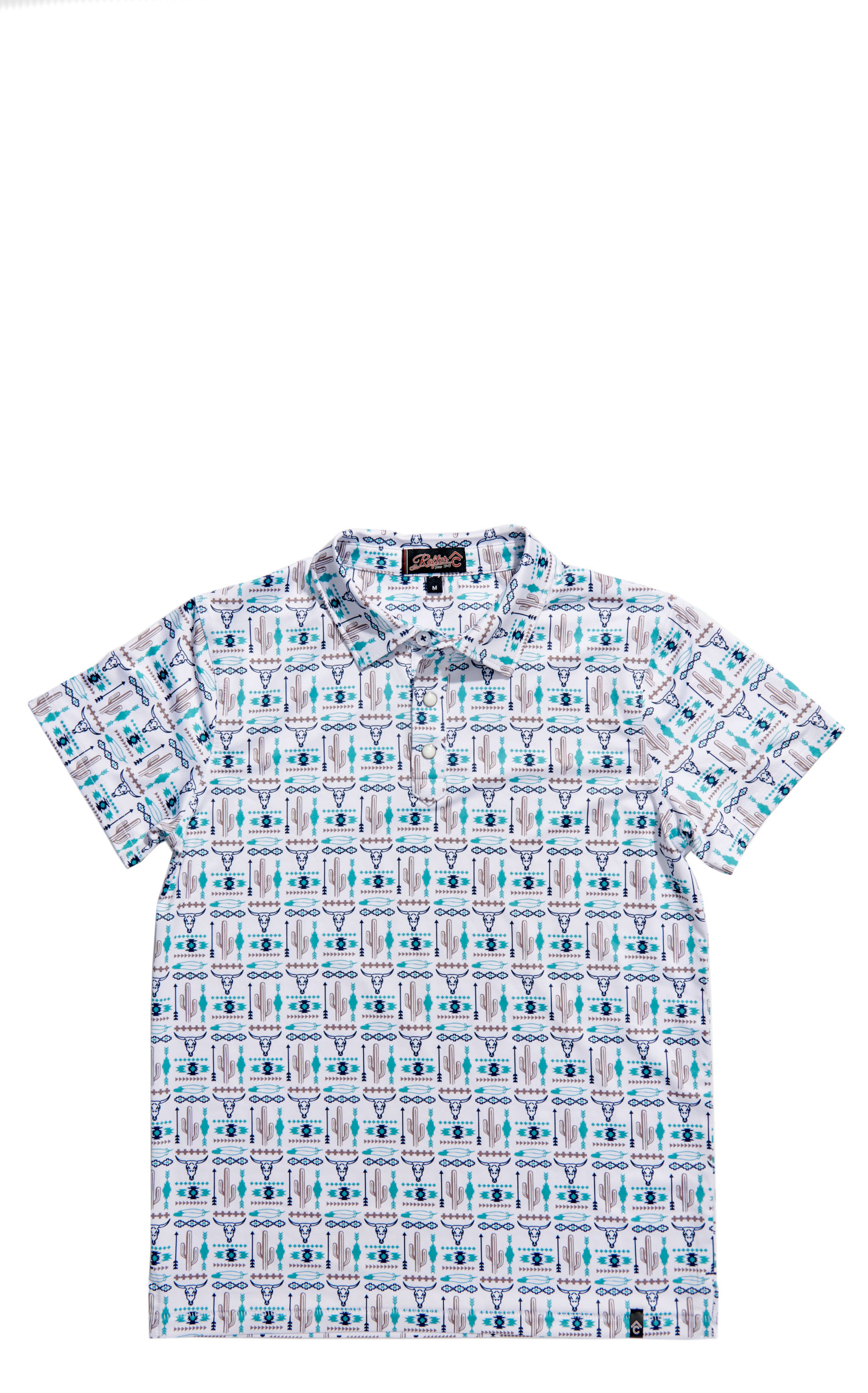 Rafter C Boy's White & Colorful Western Aztec Polo Shirt - Image 1