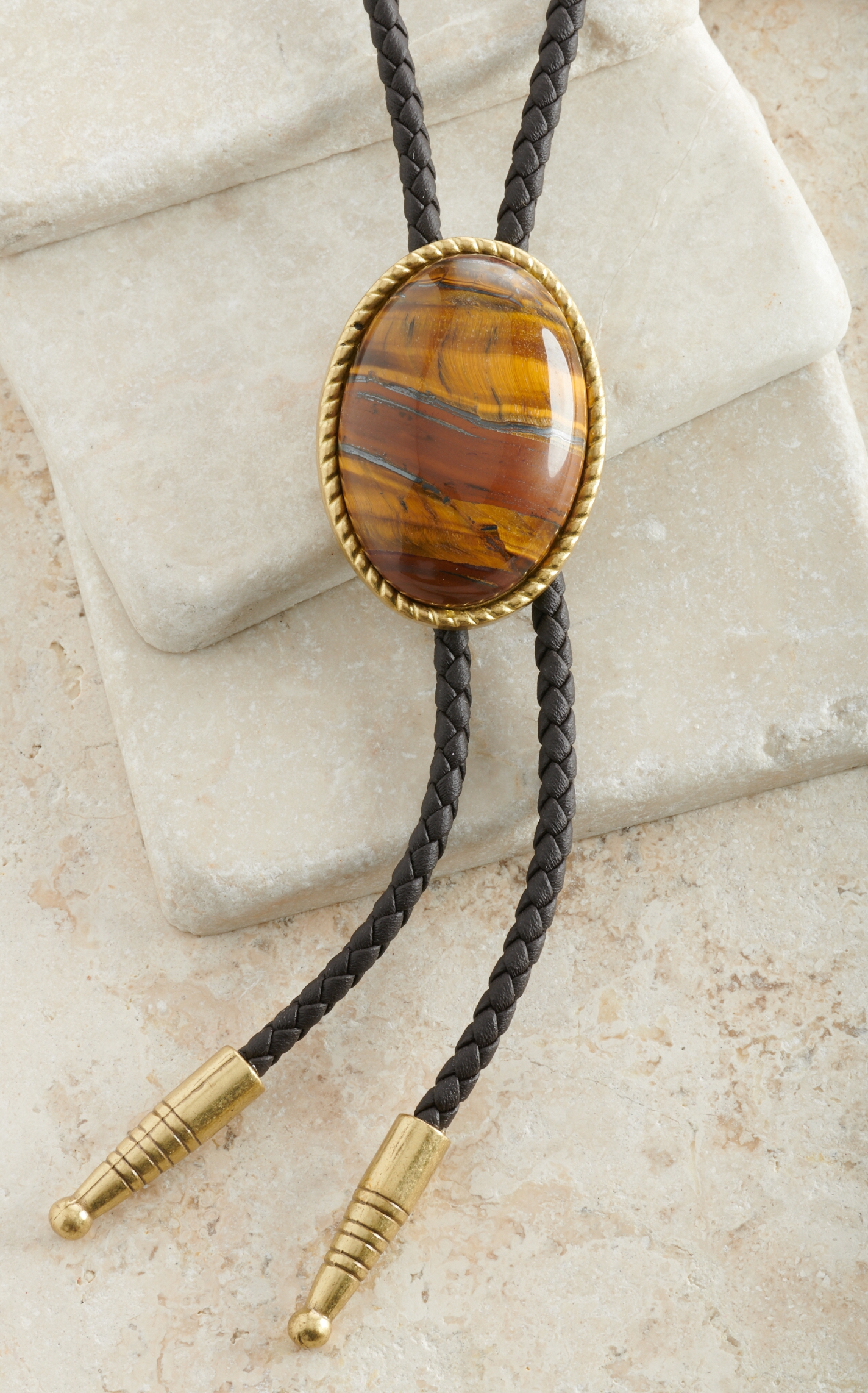 M&F Western Tiger Eye & Gold Bolo Tie - Image 1
