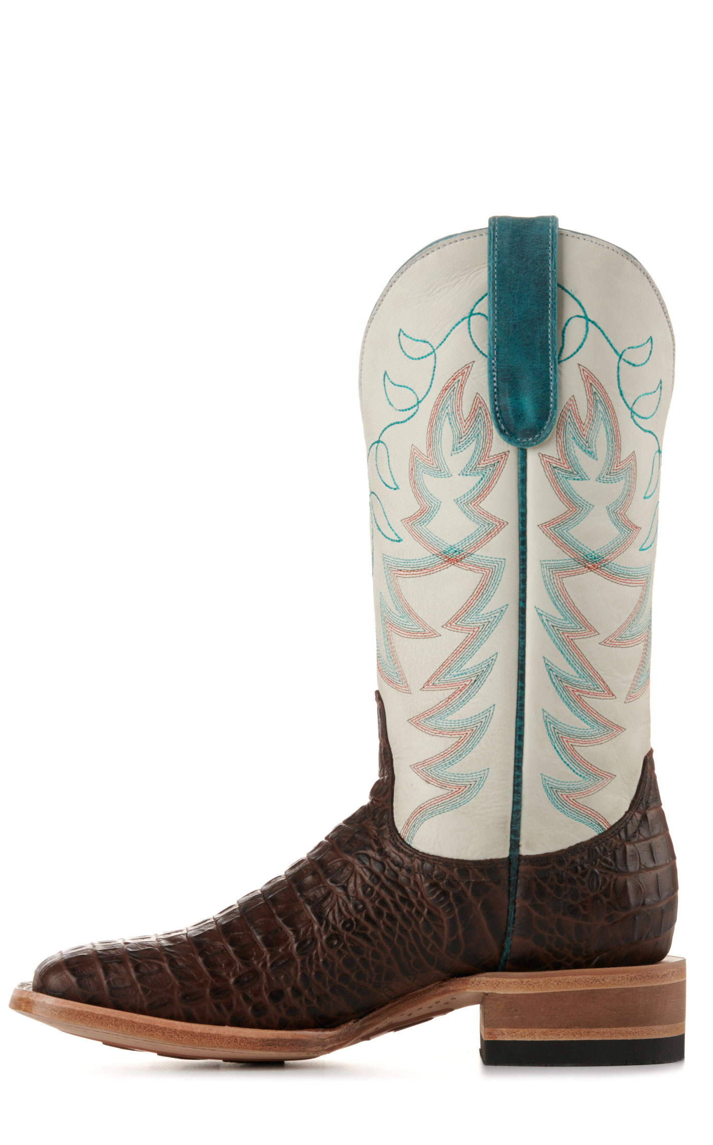 Cavender’s Women’s Endurance White and Chocolate Croc Print Wide Square Toe Cowboy Boots  - Image 1