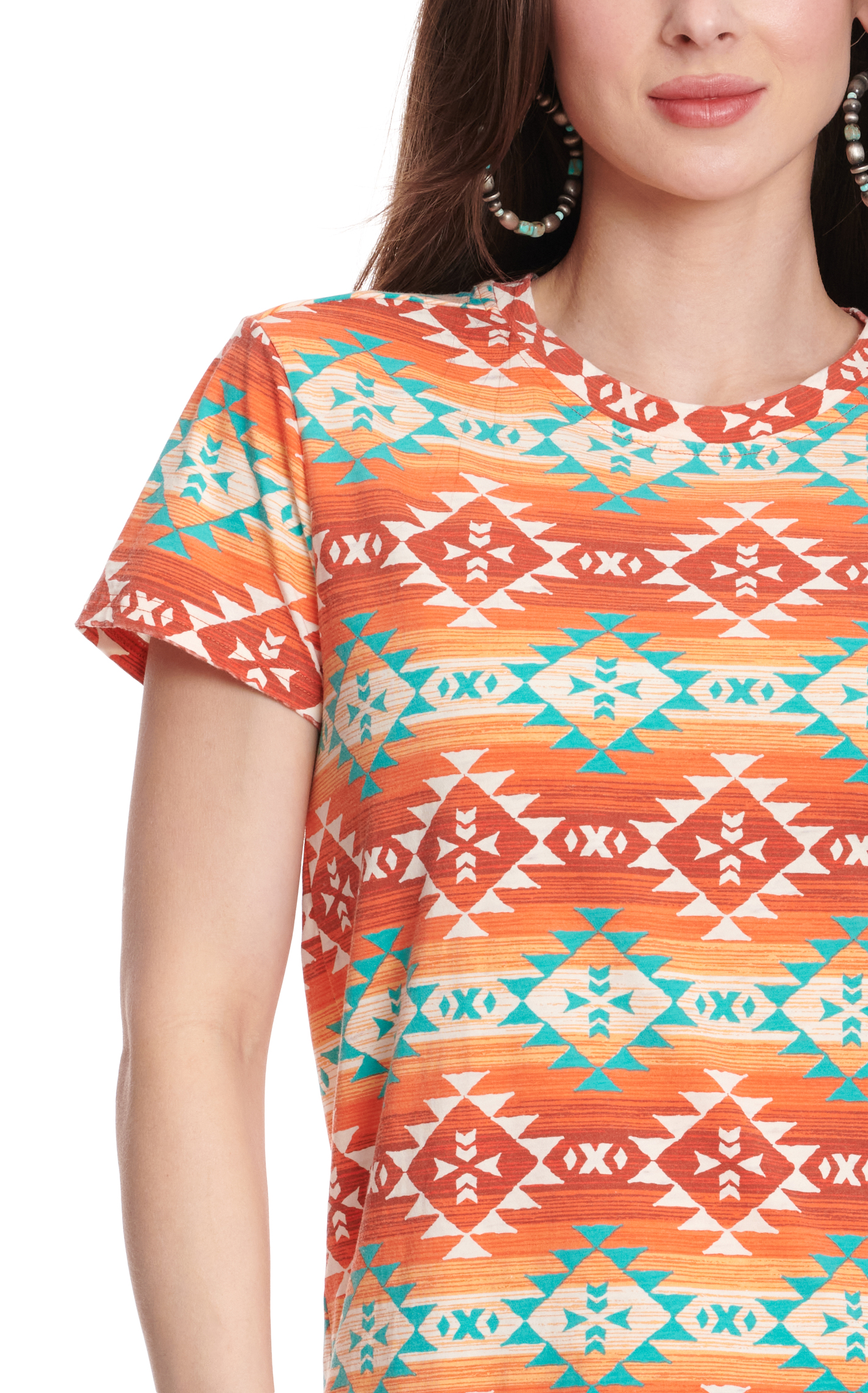 Panhandle Women's Sunrise & Turquoise Aztec Serape Print Short Sleeve Top - Image 1