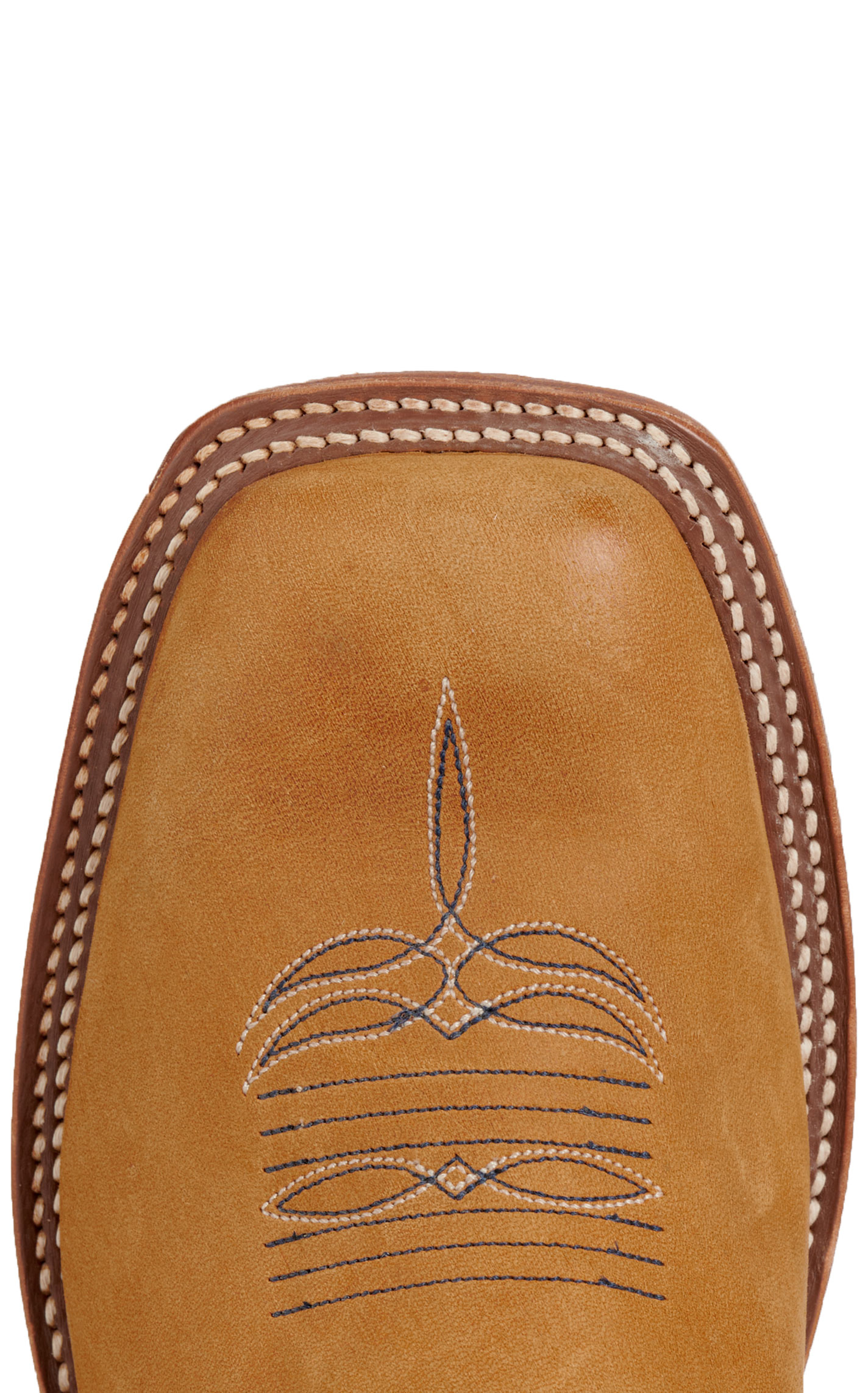 Anderson Bean Men's Crazy Horse Rust & Navy Kidskin Wide Square Toe Cowboy Boots - Image 1