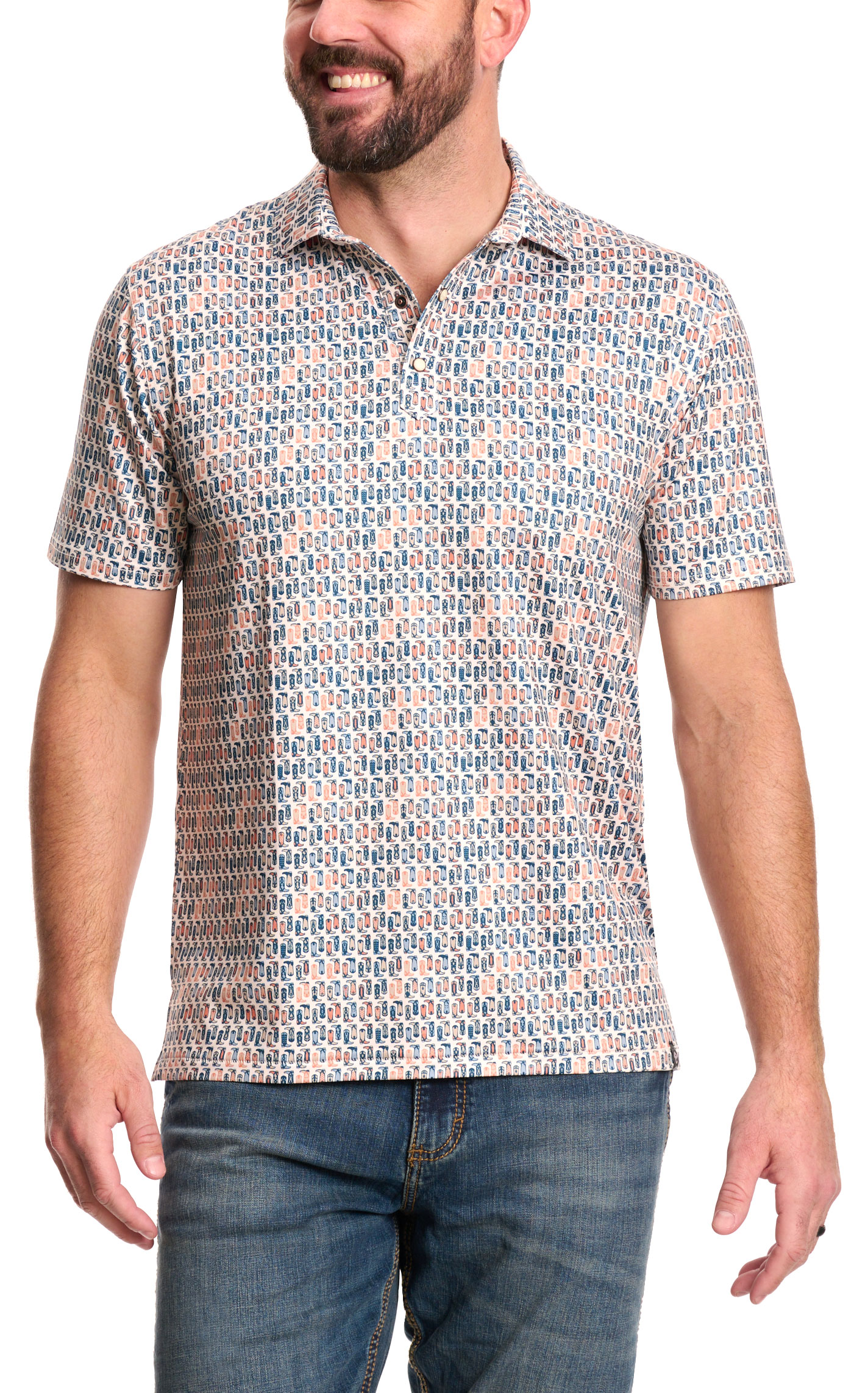 Rafter C Men's Multicolor Boot Print Polo Shirt - Image 1
