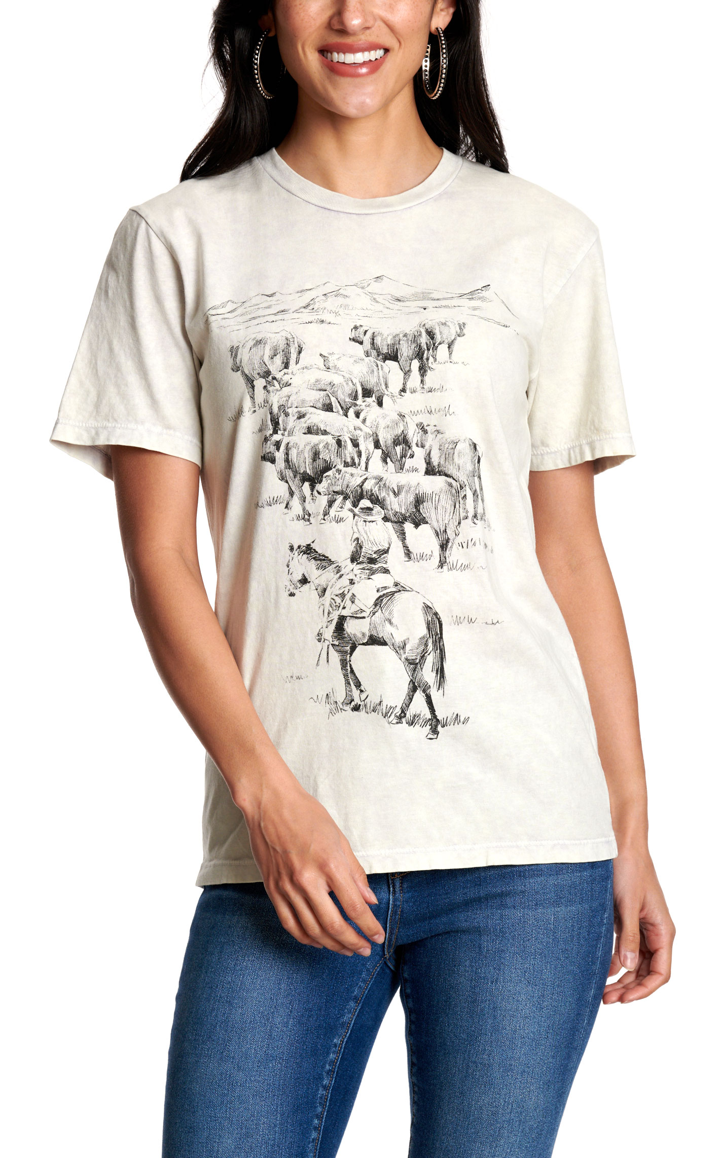 Lotus Fashion Women's Ivory Sketch Ranch Life Graphic T-Shirt - Image 3