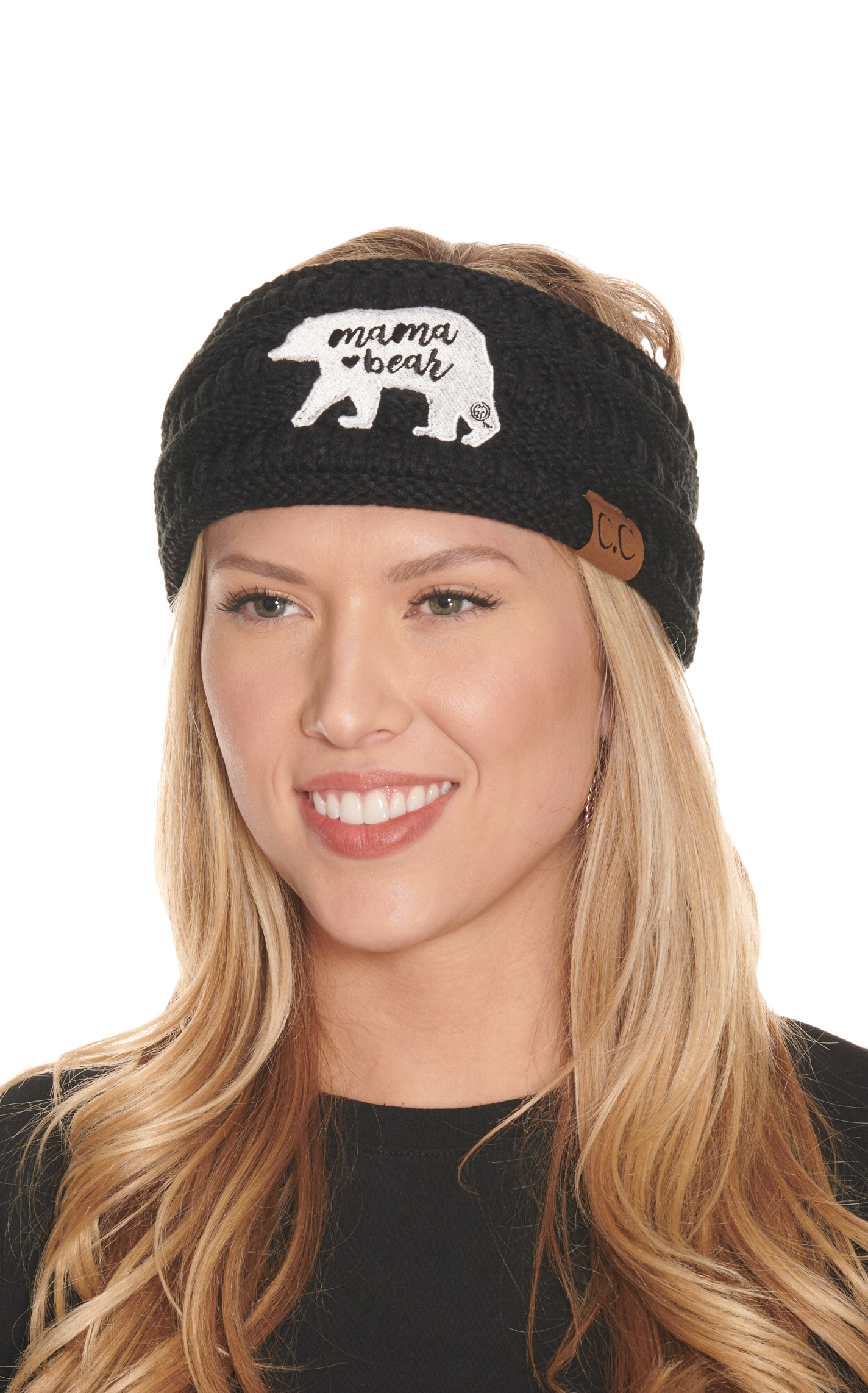 C.C. Brands Women's Black with White Embroidered Mama Bear Patch Headwrap - Image 1