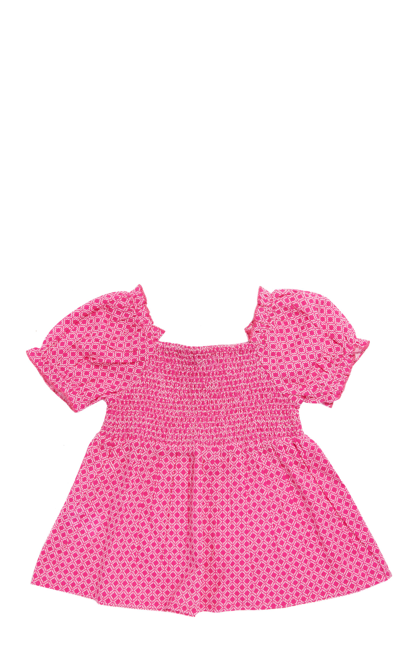 Rockin' C Girl's Pink Geo Print Smocked Top - Image 1