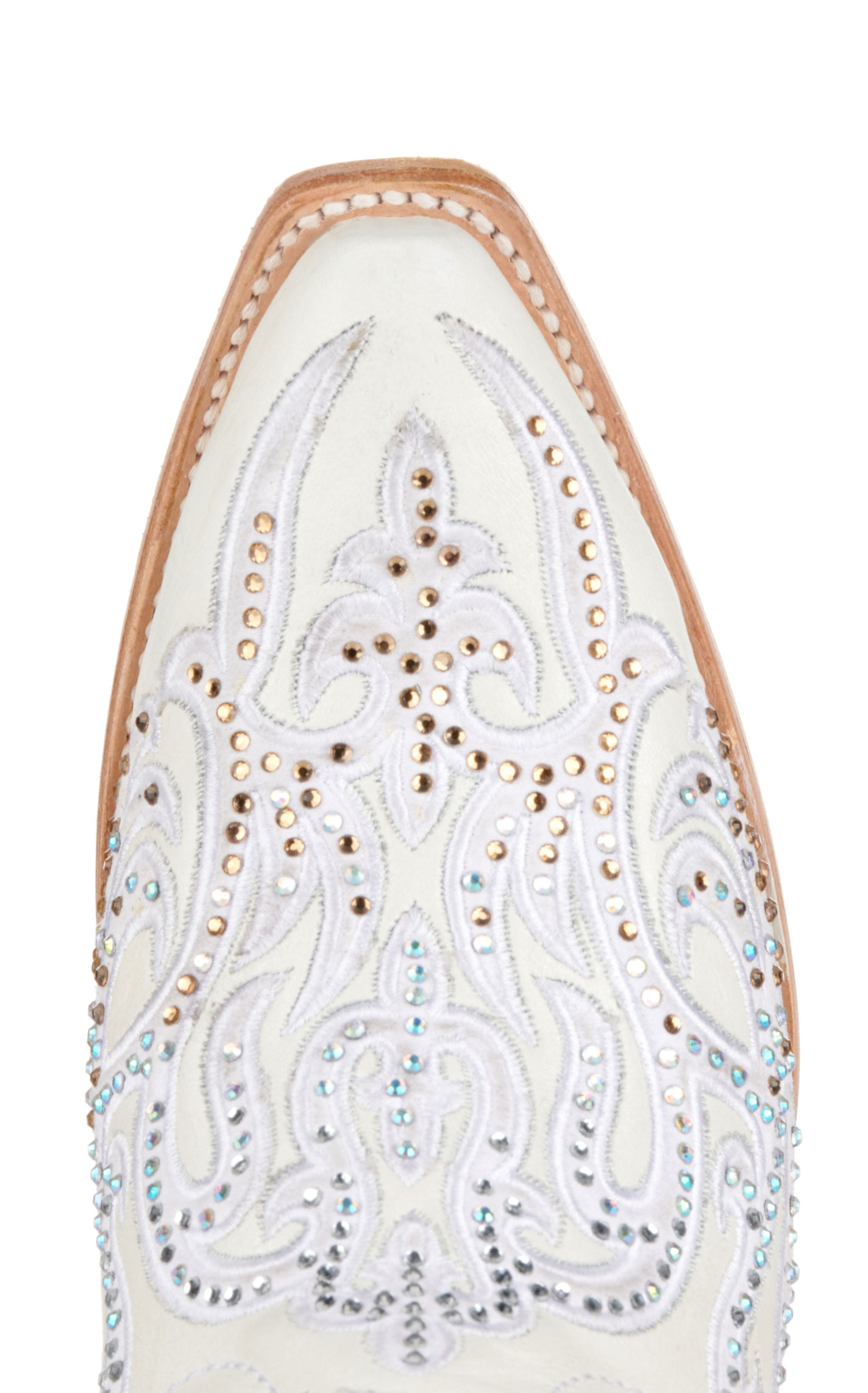 Corral Women's White with Embroidery & Crystals Snip Toe Cowboy Boots - Image 1