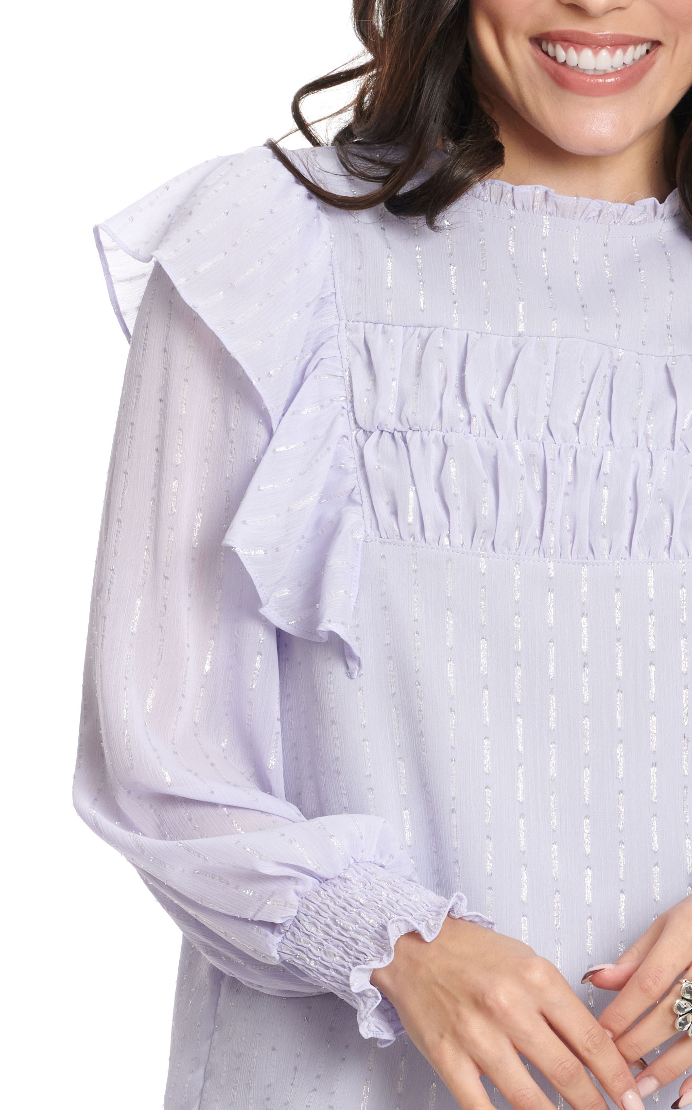 Rockin' C Women's Lavender Metallic Ruffle Long Sleeve Top - Image 1