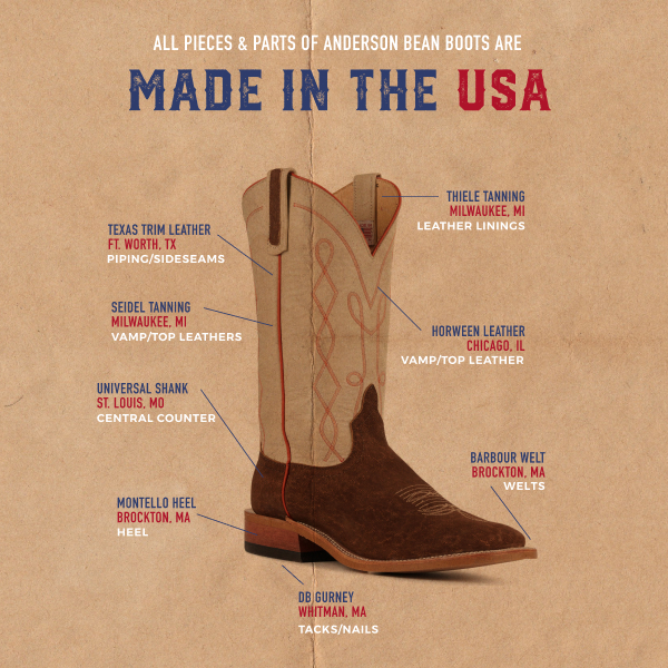 Anderson Bean Men's Tan Buffed Elephant and Bone Wide Square Toe Exotic Cowboy Boots - Image 1