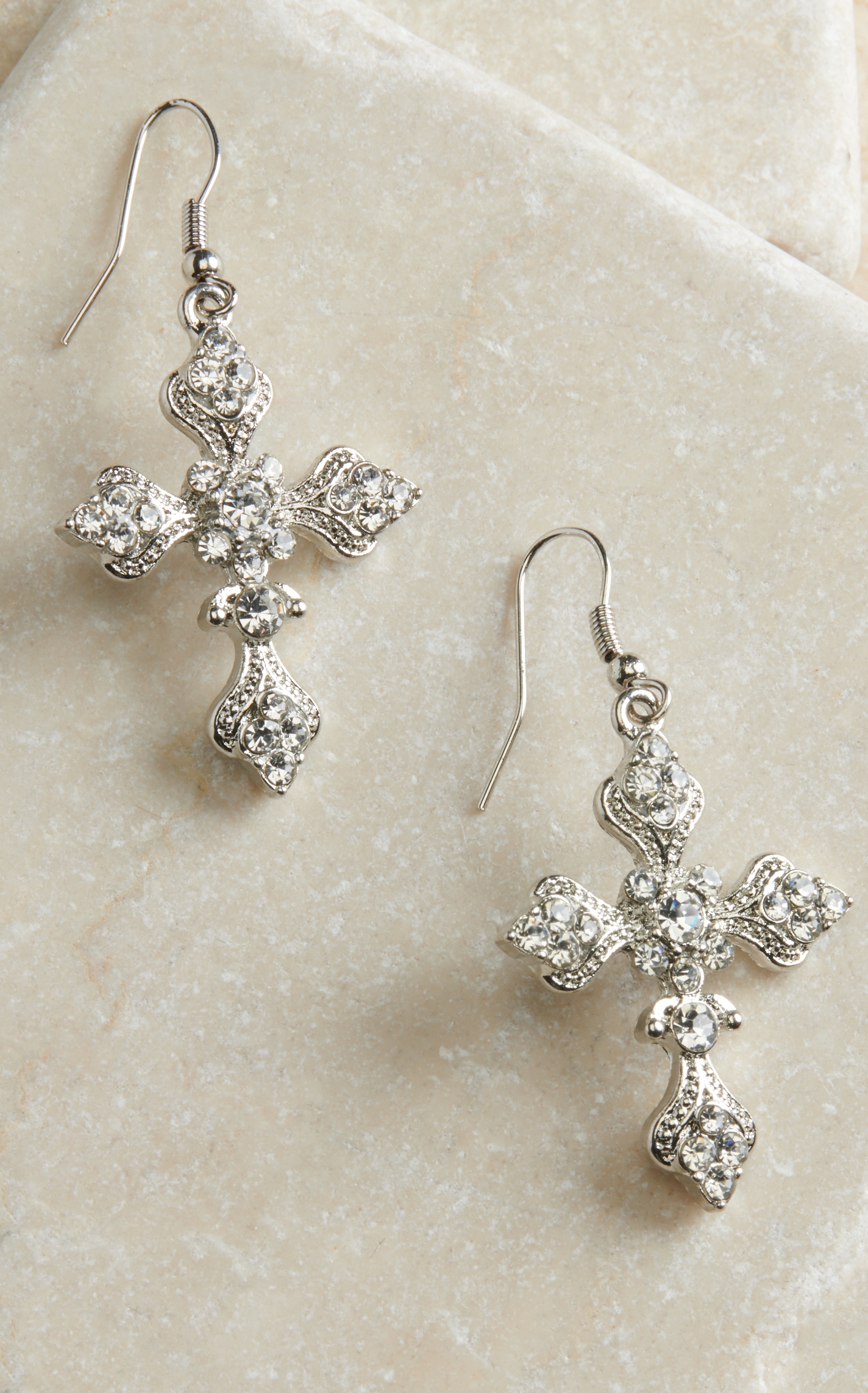 Blazin Roxx Women's Clear Crystal Cross Necklace & Earrings Set - Image 1