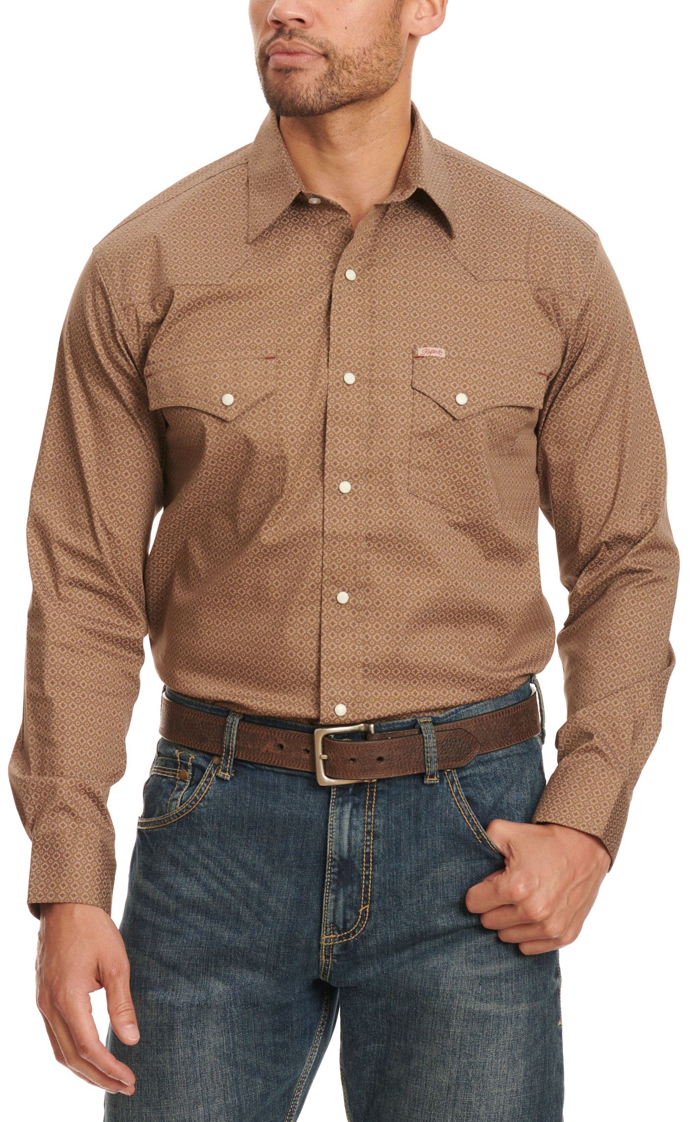 Rafter C Men's ProFlex45 Cinnamon Geo Print Western Shirt - Big & Tall Sizes - Image 1