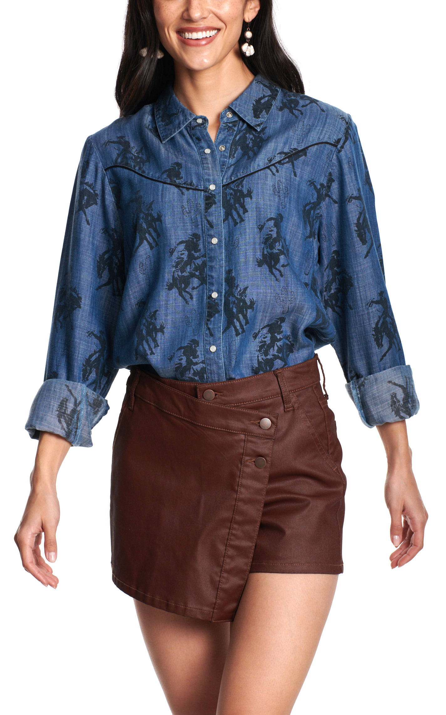 Cotton & Rye Women's Denim Blue Buckaroo Print Top  - Image 1