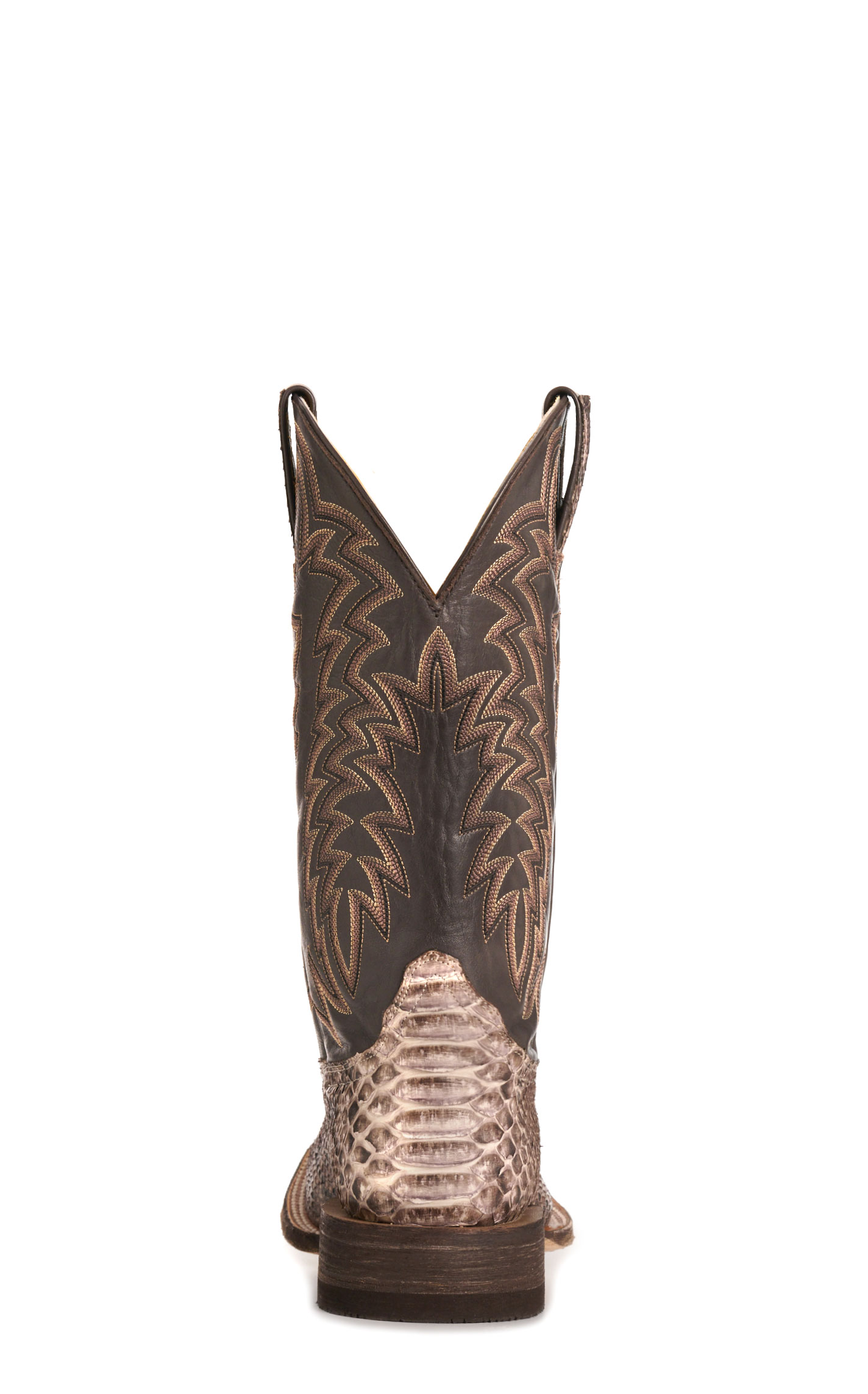 Cavender's Men's Endurance Natural Python and Chocolate Wide Square Toe Exotic Cowboy Boots - Image 1