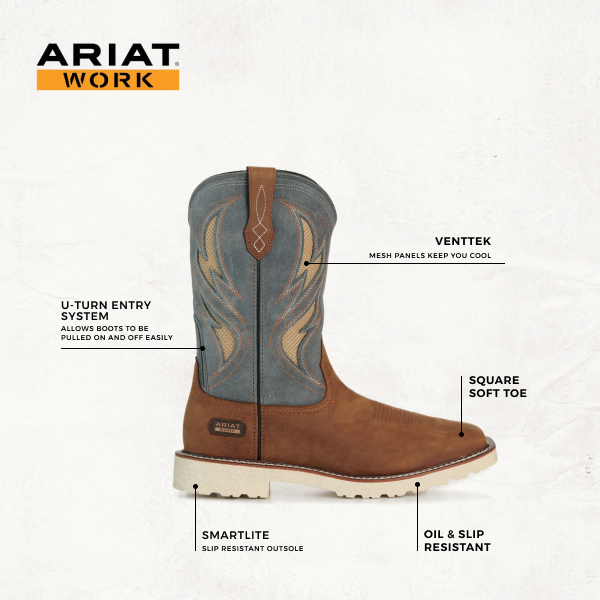 Ariat Men's Activator Alamo Brown & Stone VentTEK Wide Square Toe Work Boots - Image 1