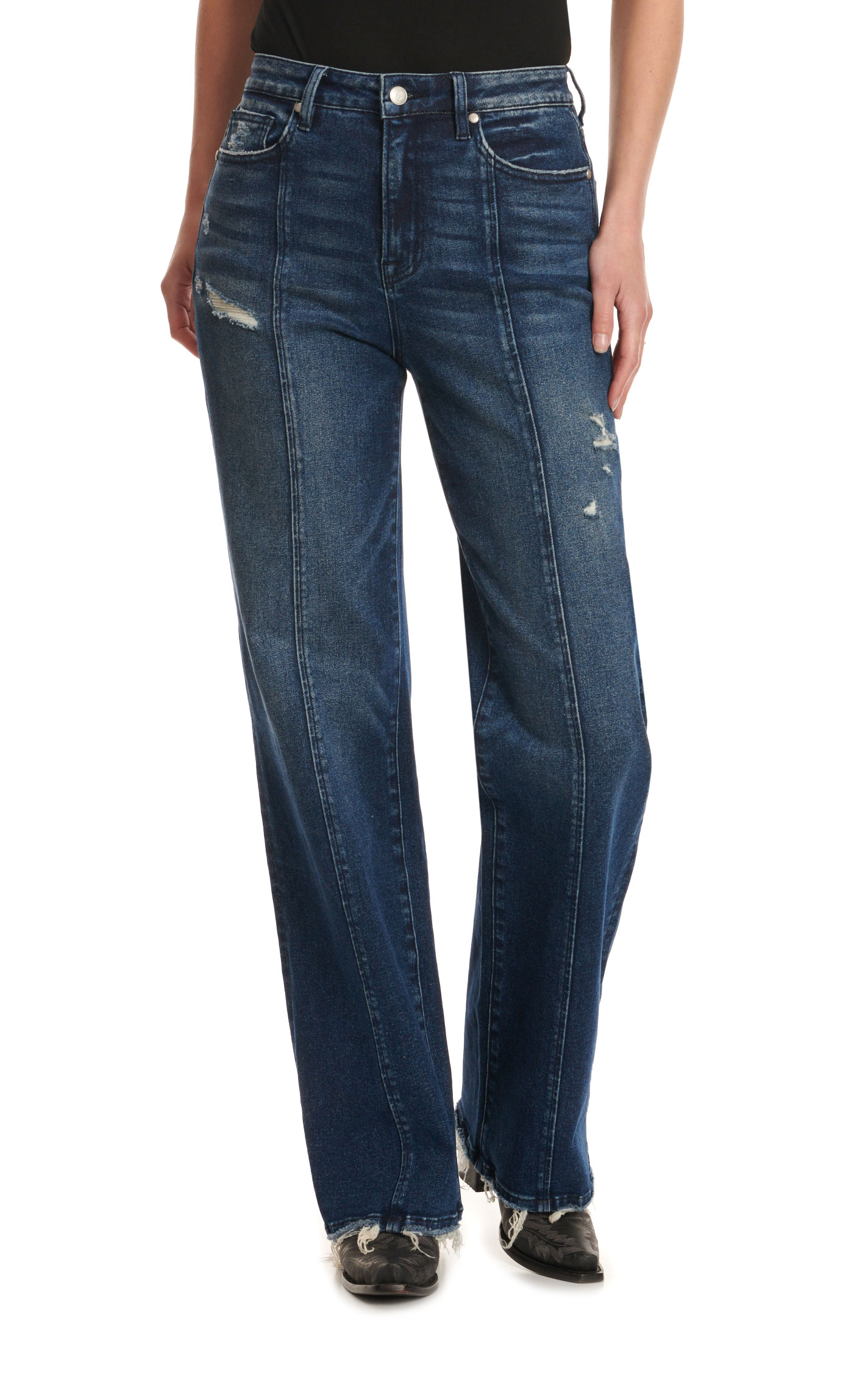 Rockin' C Women's Dark Wash Front Seam High Rise Wide Leg Jeans - Image 1
