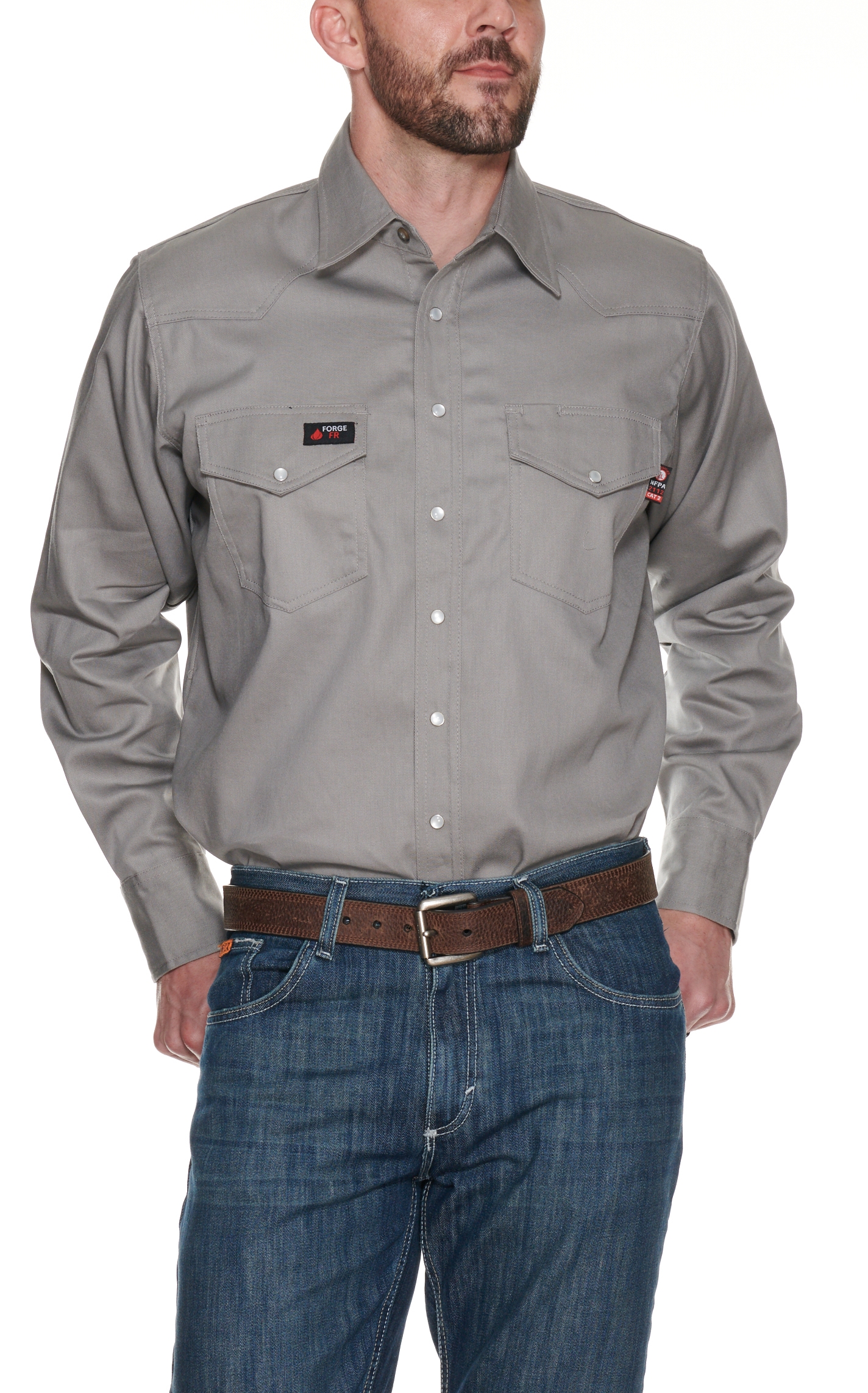 Forge Workwear FR Men's Light Gray Long Sleeve Work Shirt - Image 1