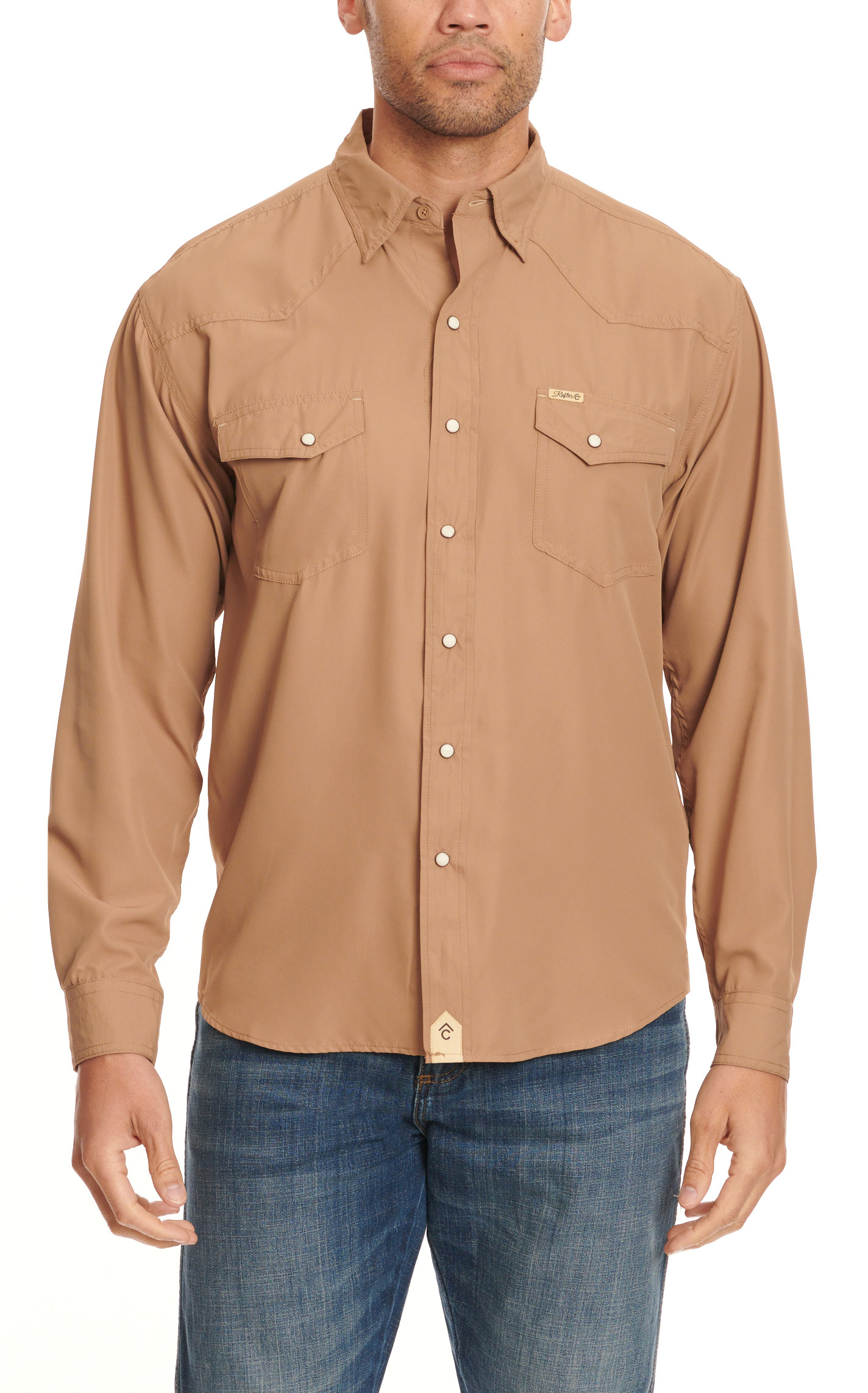 Rafter C Outdoors Men's Camel Long Sleeve Fishing Shirt - Image 1