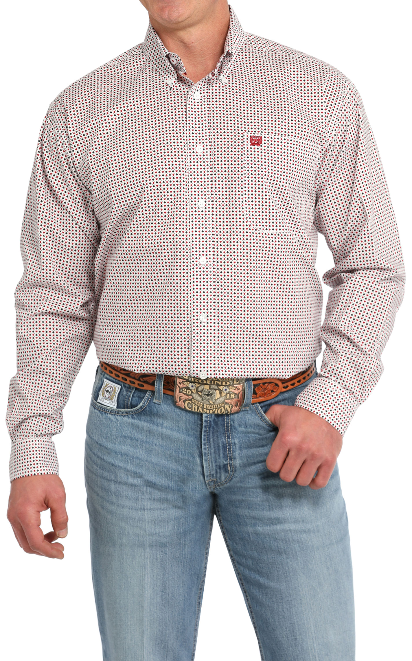 Cinch Men's Black & Red Vegas Geo Western Shirt - Image 1