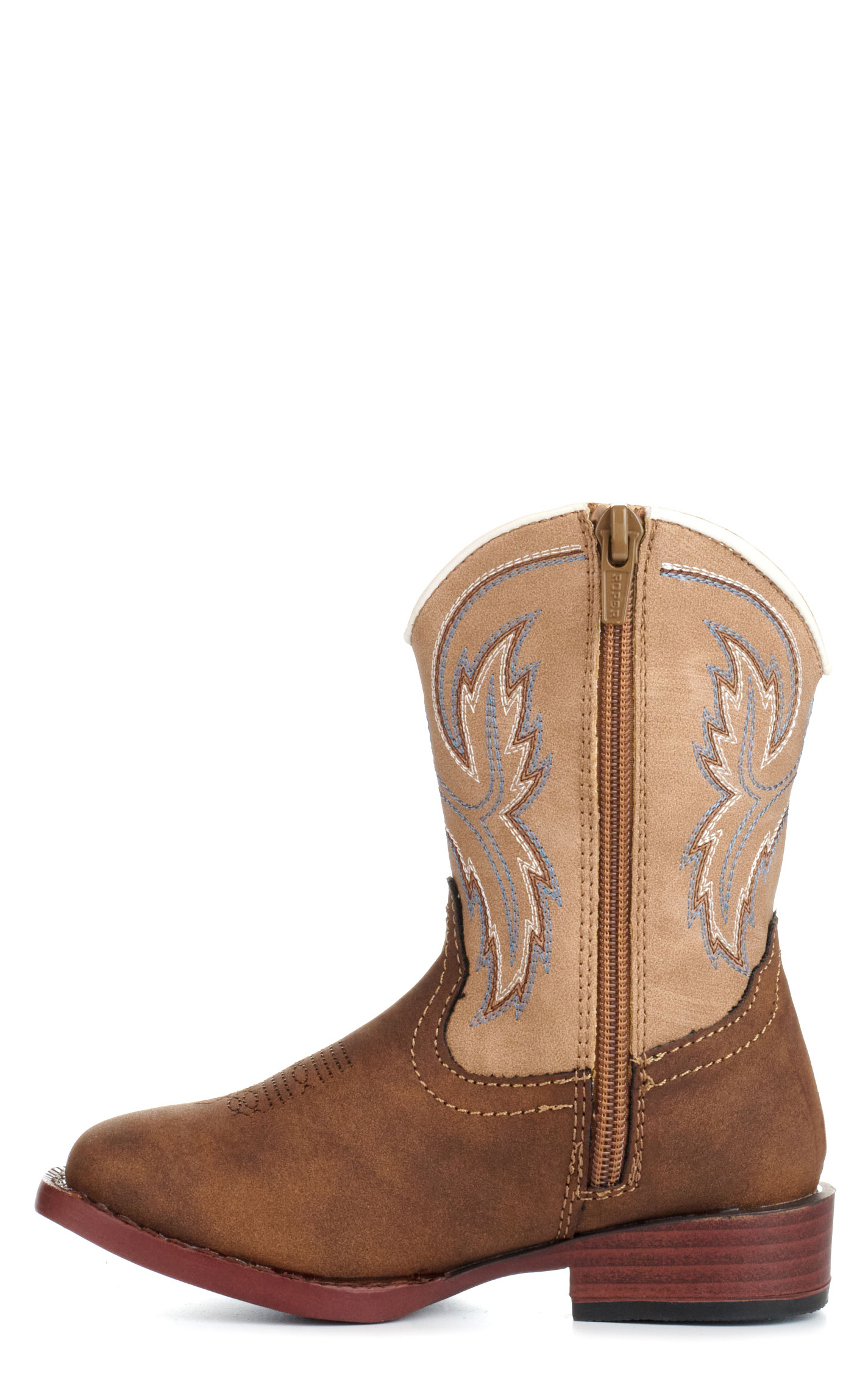 Roper Toddler Eastwood Brown and Tan Faux Leather Square Toe Cowboy Boots - Image 1