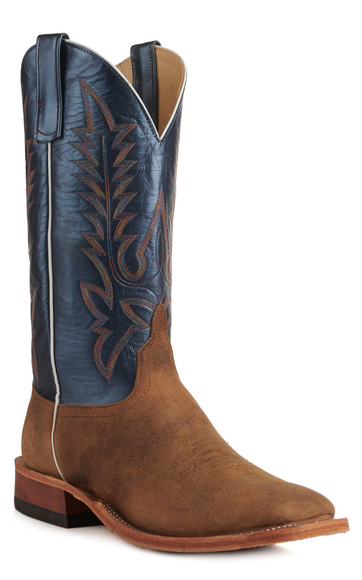 Anderson Bean Men's Sand Elk and Blue Wide Square Toe Cowboy Boots - Image 1