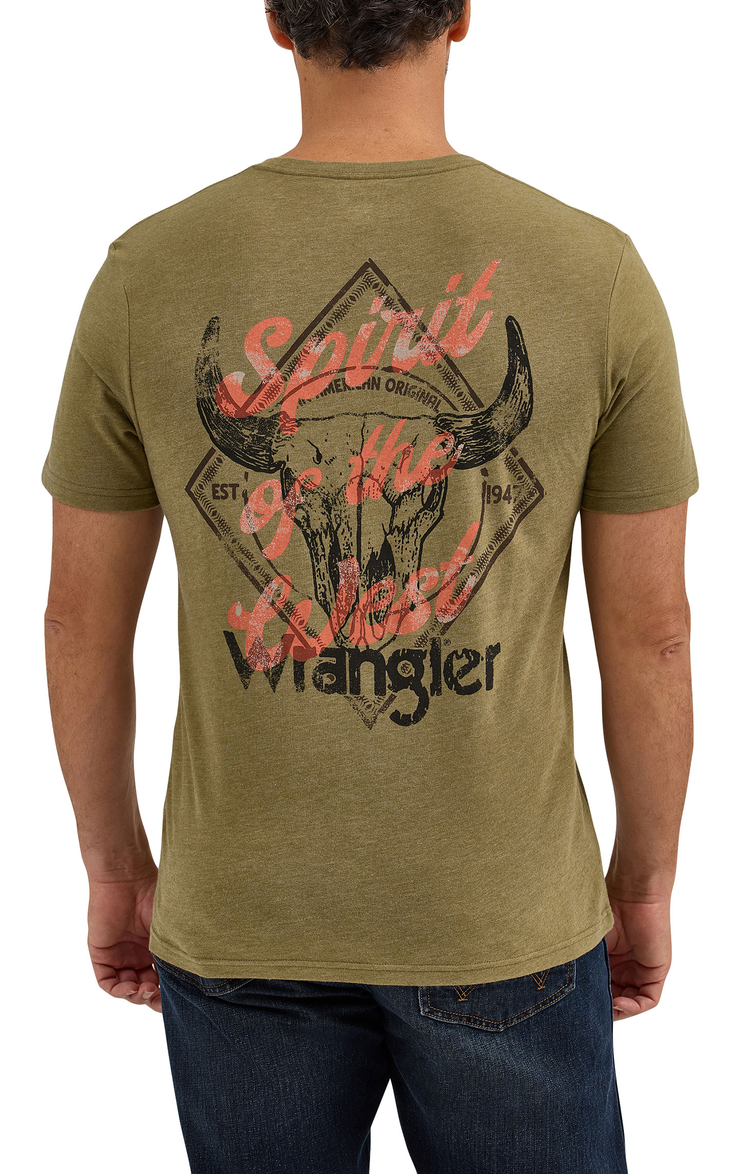 Wrangler Men's Olive Spirit Of The West Steer Head Graphic T-Shirt - Image 1