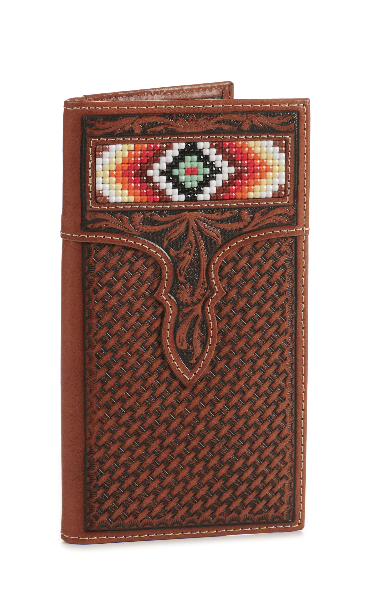 Nocona Men's Tan Basket We've with Aztec Diamond Beaded Inlay Rodeo Wallet - Image 1