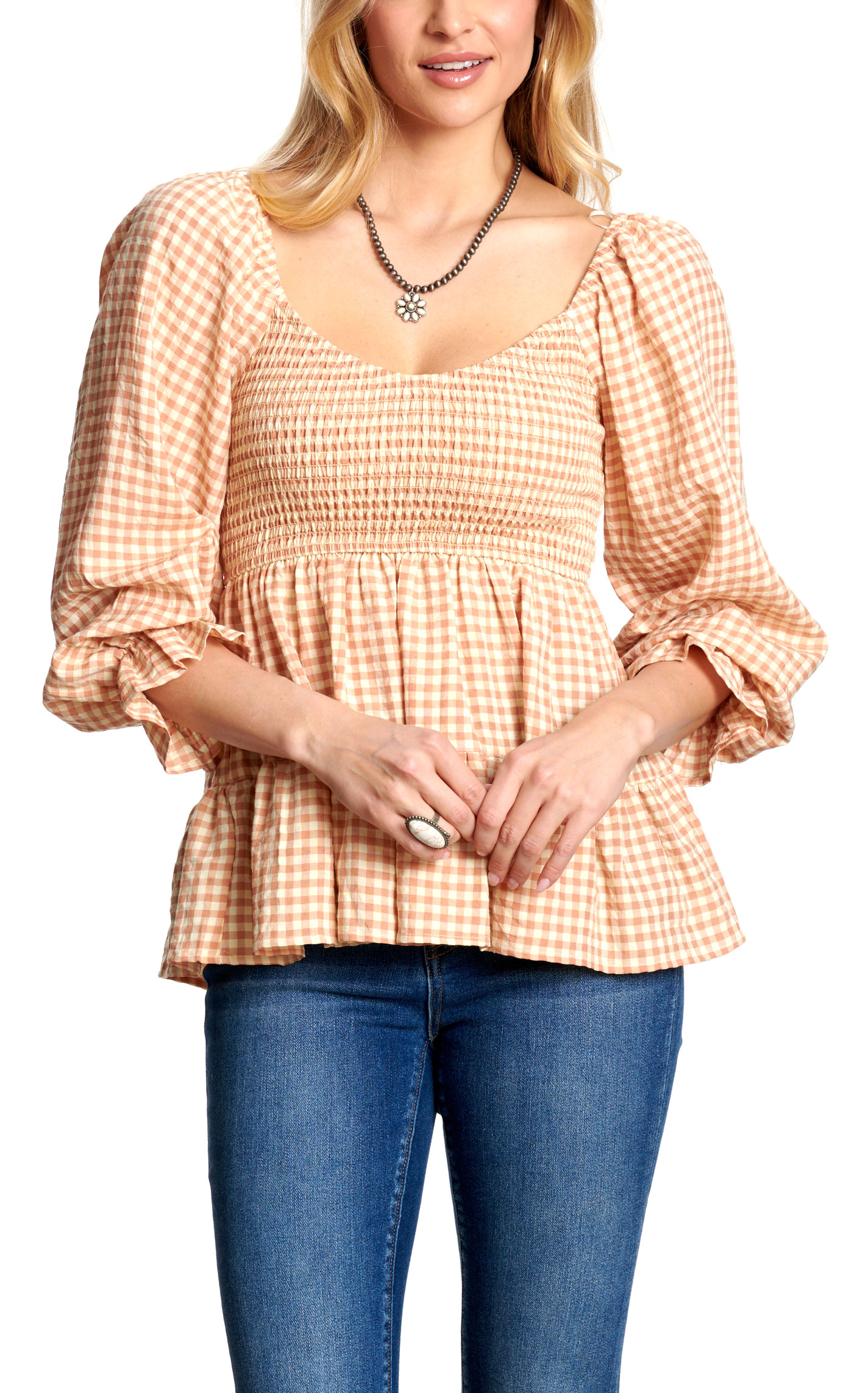 Rockin C Women's Ginger Gingham Smocked Top  - Image 1