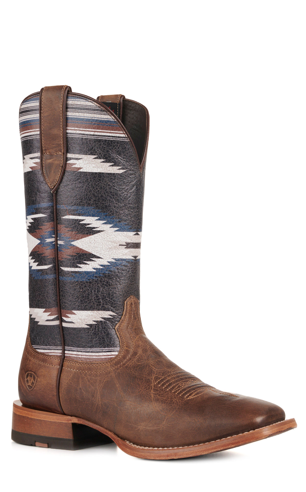 Ariat Men's Frontier Chimayo Natural Brown and Aztec Wide Square Toe Cowboy Boots - Image 1