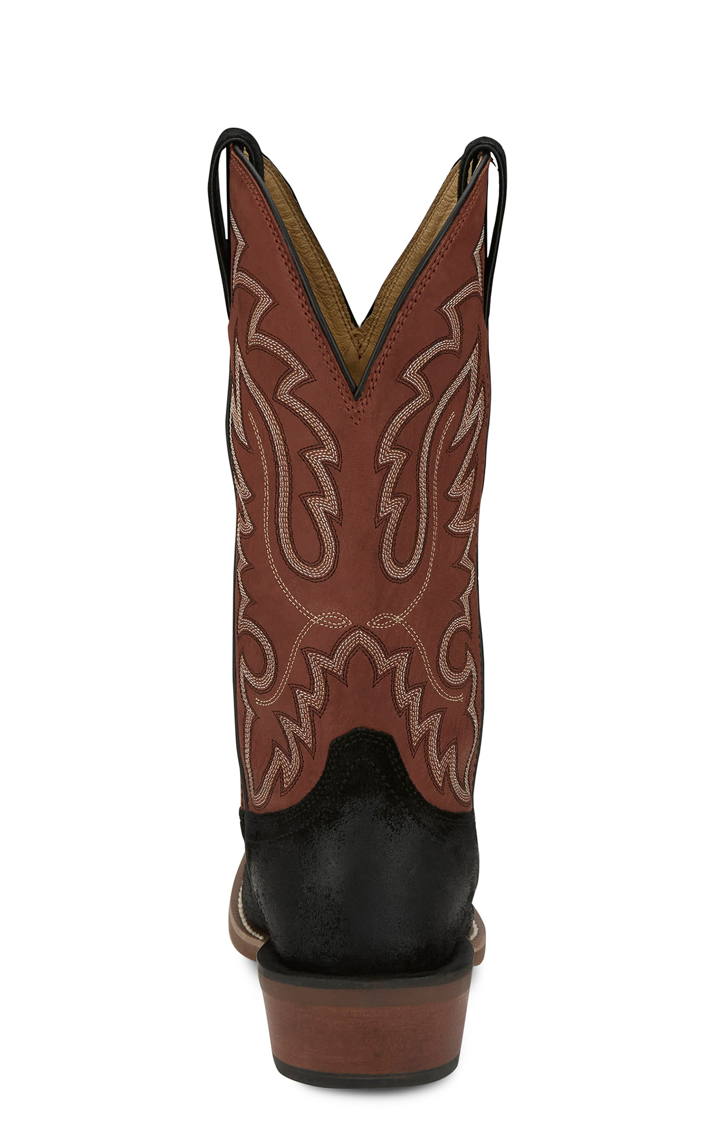 Justin Men’s Frontier Black Suede & Orange Goat Punchy Toe Cowboy Boots - Image 1