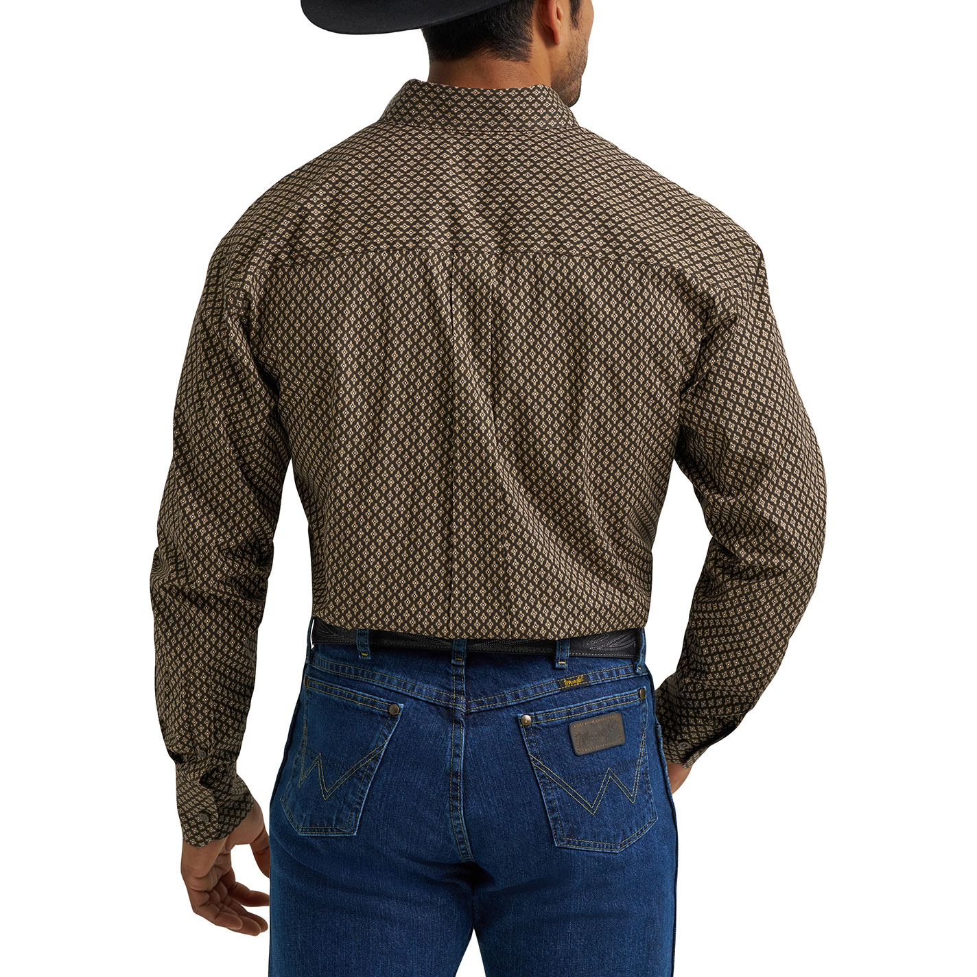 George Strait Men's Brown & Tan Geo Print Western Shirt - Image 1