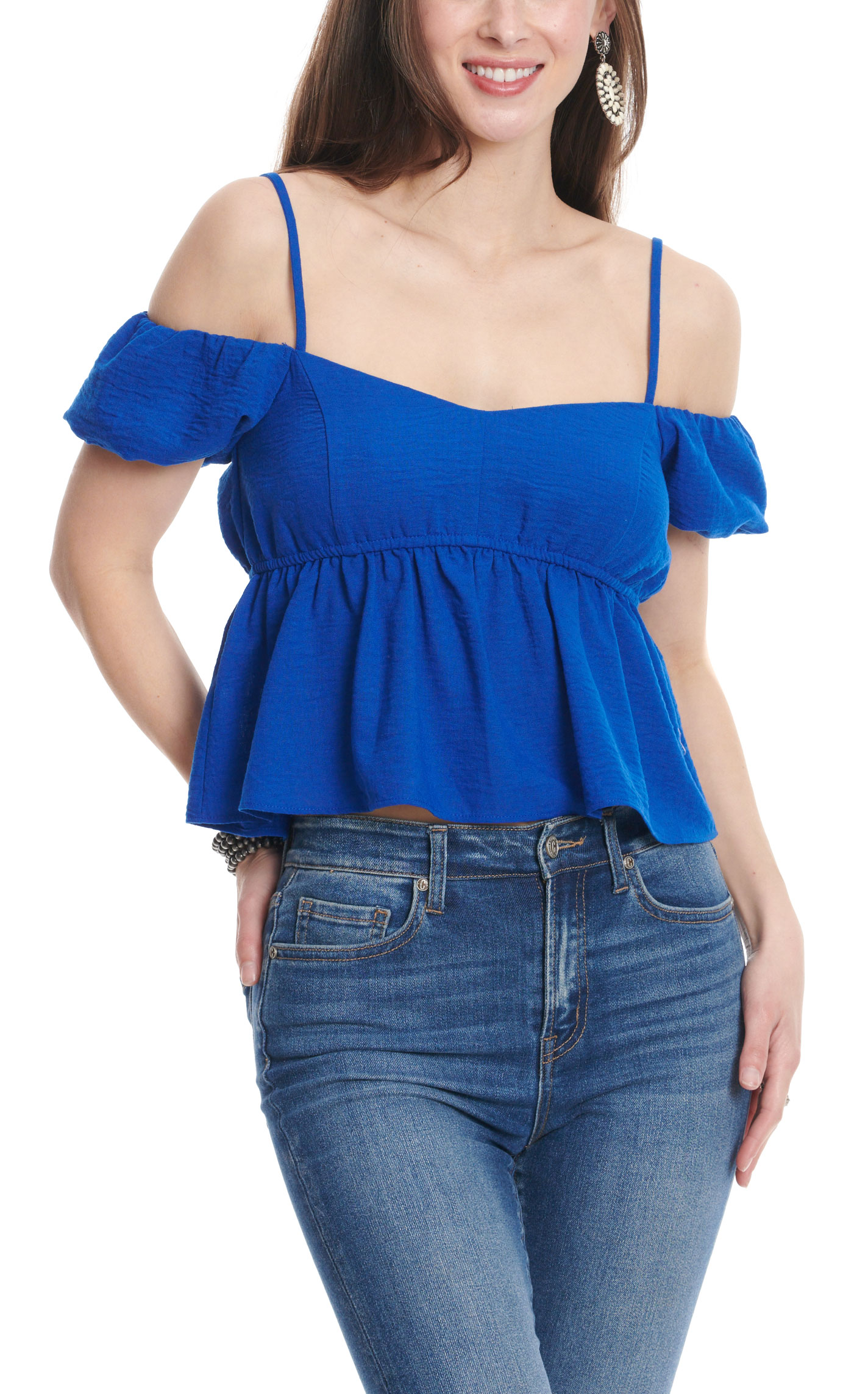 HYFVE Women's Royal Blue Off-the-Shoulder Top - Image 1