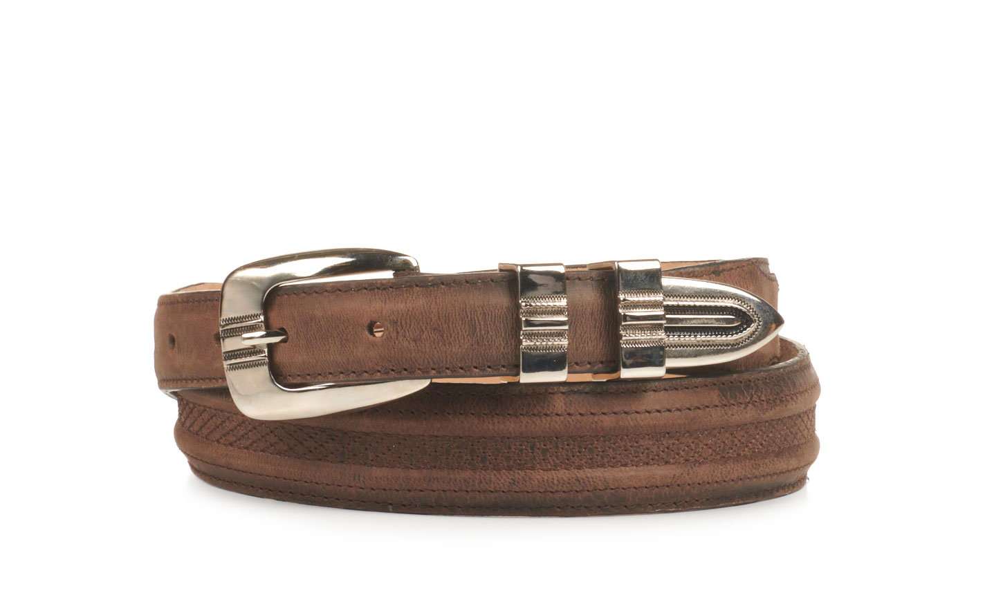 Cavender's Men's Chocolate Leather Maddog Goat Textured Tapped Western Belt - Image 1