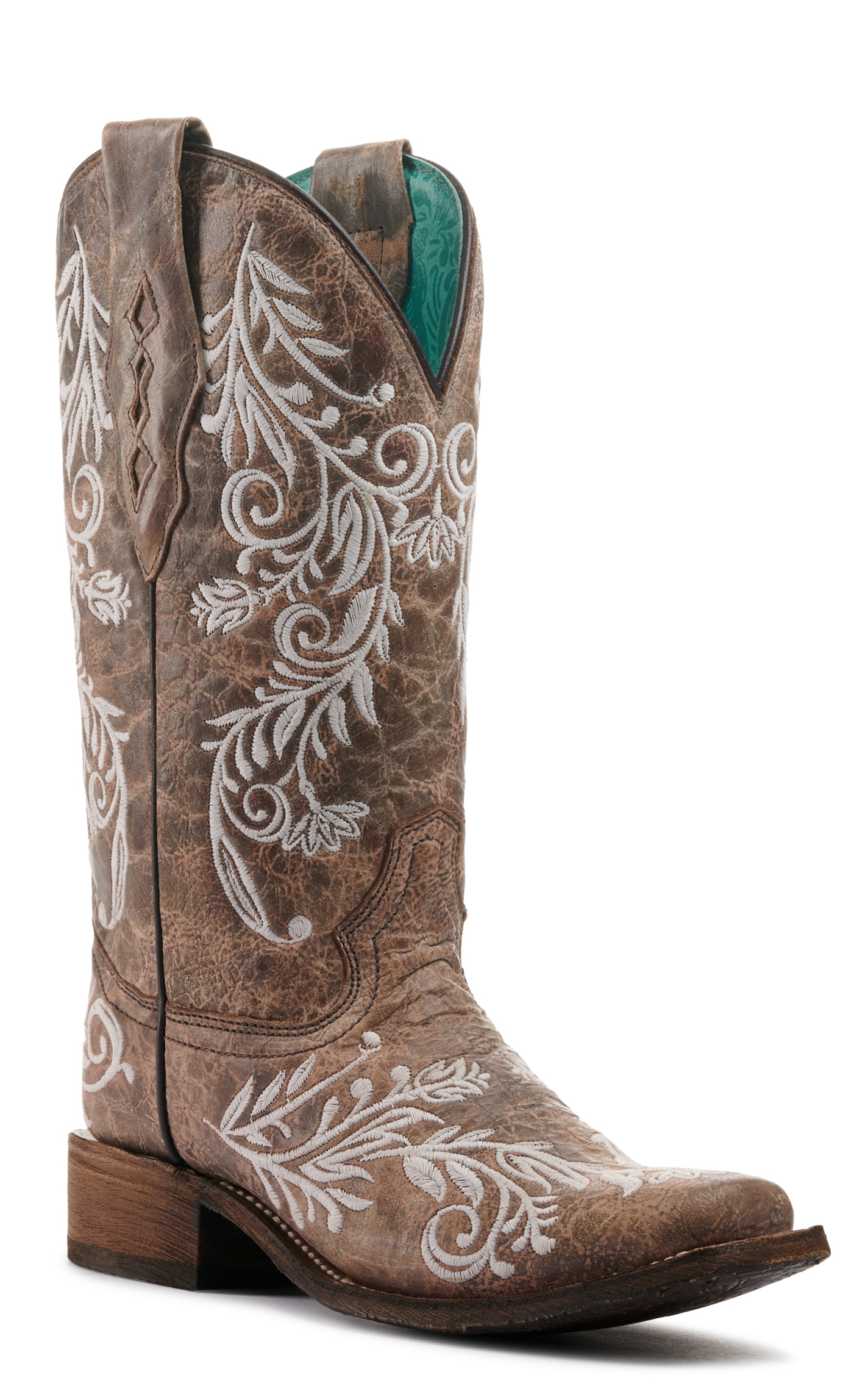 Corral Women's Brown and White Glow in the Dark Square Toe Cowboy Boots - Image 1