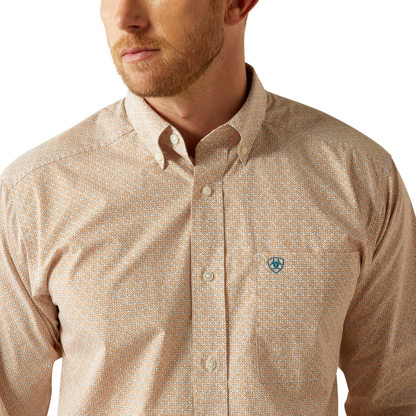 Ariat Men's Johnny Cinnamon & Cream Geo Print Western Shirt - Image 1