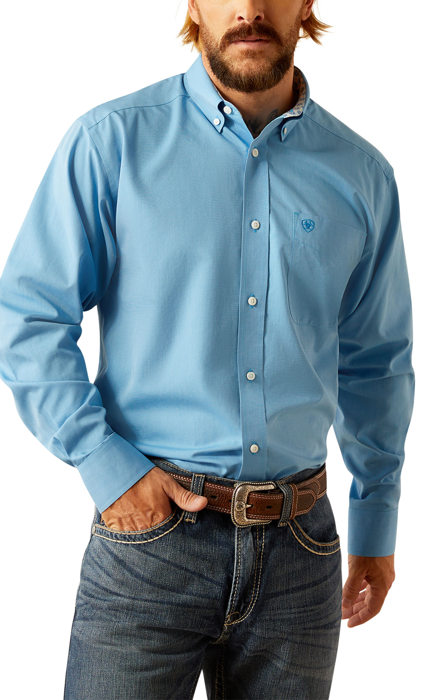 Ariat Men's Solid Blue Western Shirt - Image 1