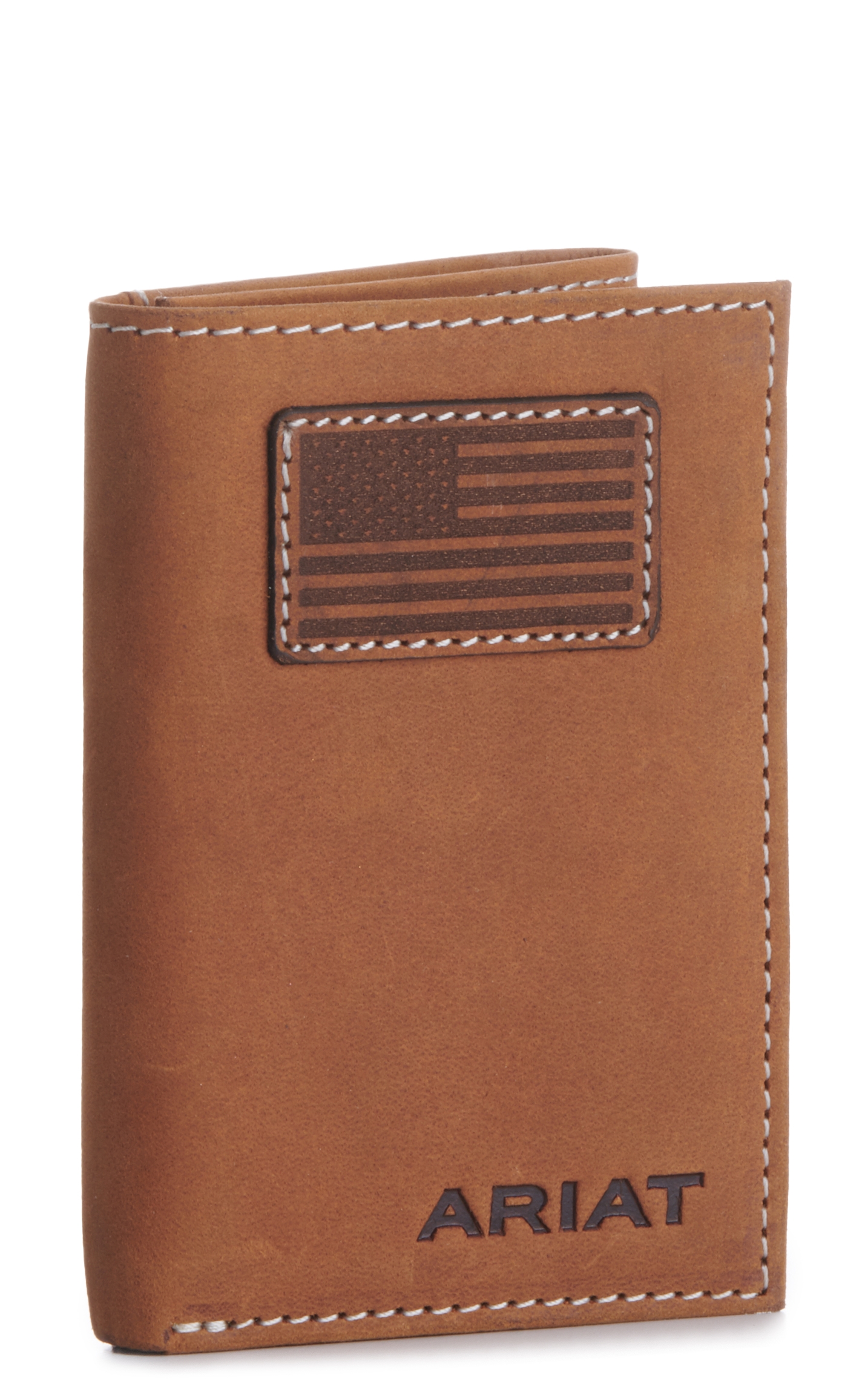 Ariat Men's Tan with Flag Patch Trifold Wallet - Image 1