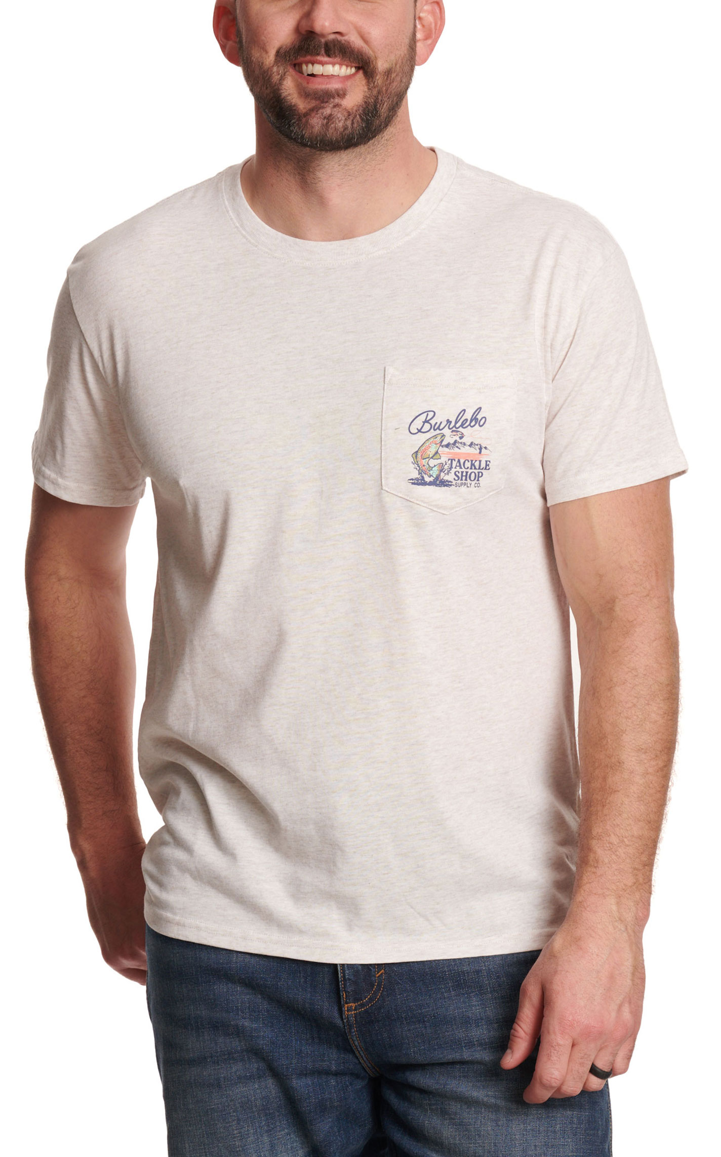 Burlebo Men's Heather Oatmeal Tackle Shop Logo T-Shirt - Image 1