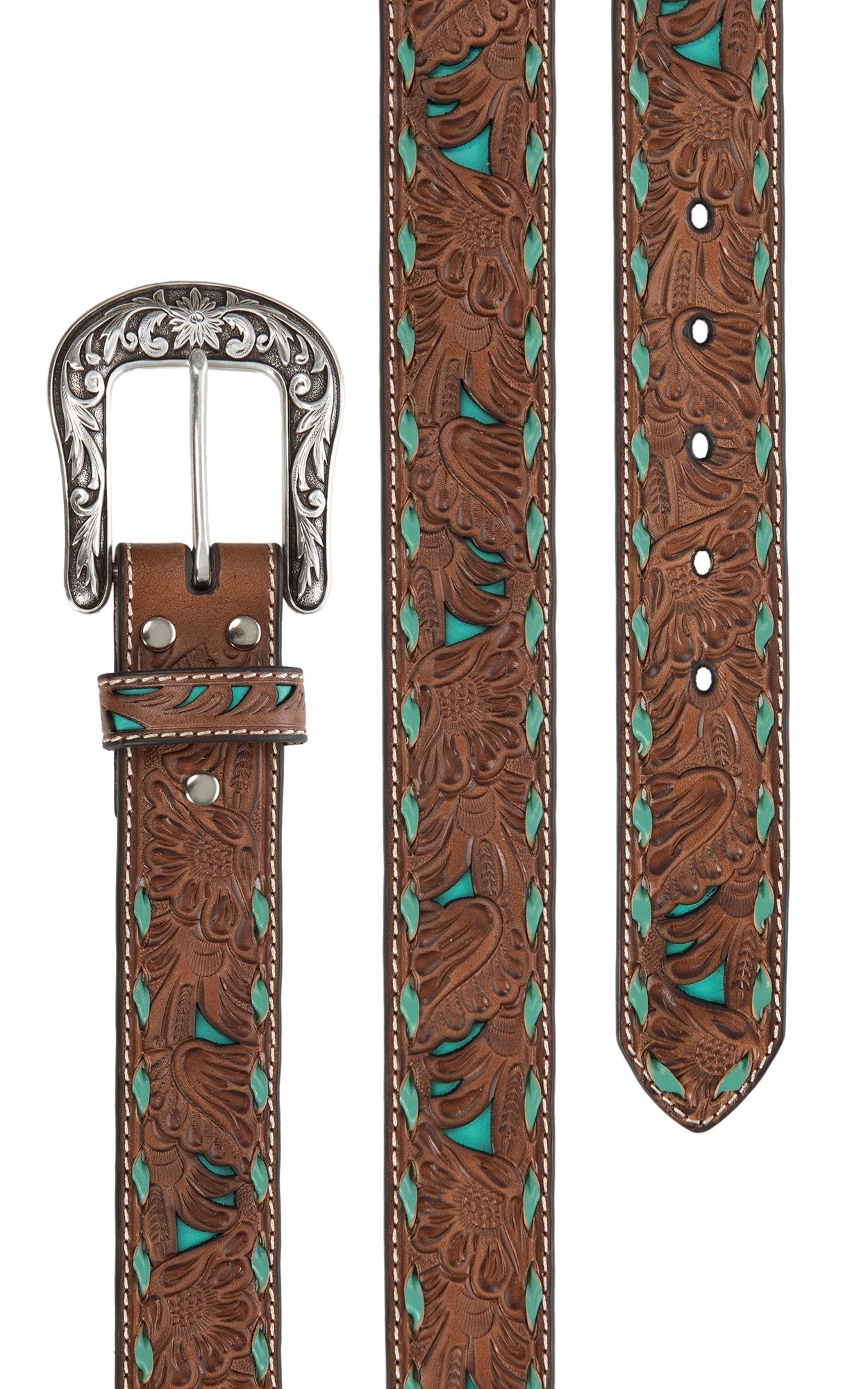Nocona Women's Brown Embossed with Turquoise Inlay Belt - Image 1