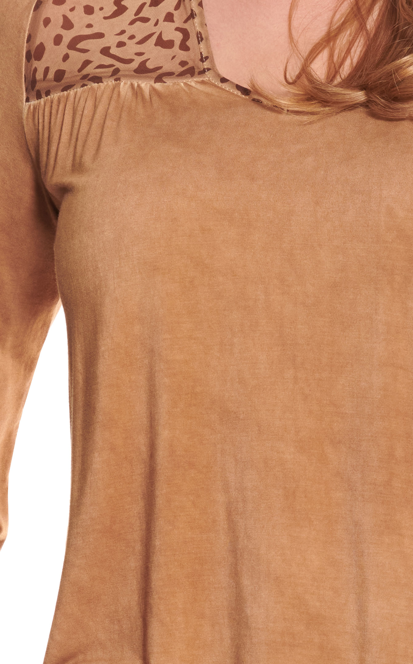 Cowgirl Hardware Women's Soft Carmel with Leopard Accent Long Sleeve Top - Image 1