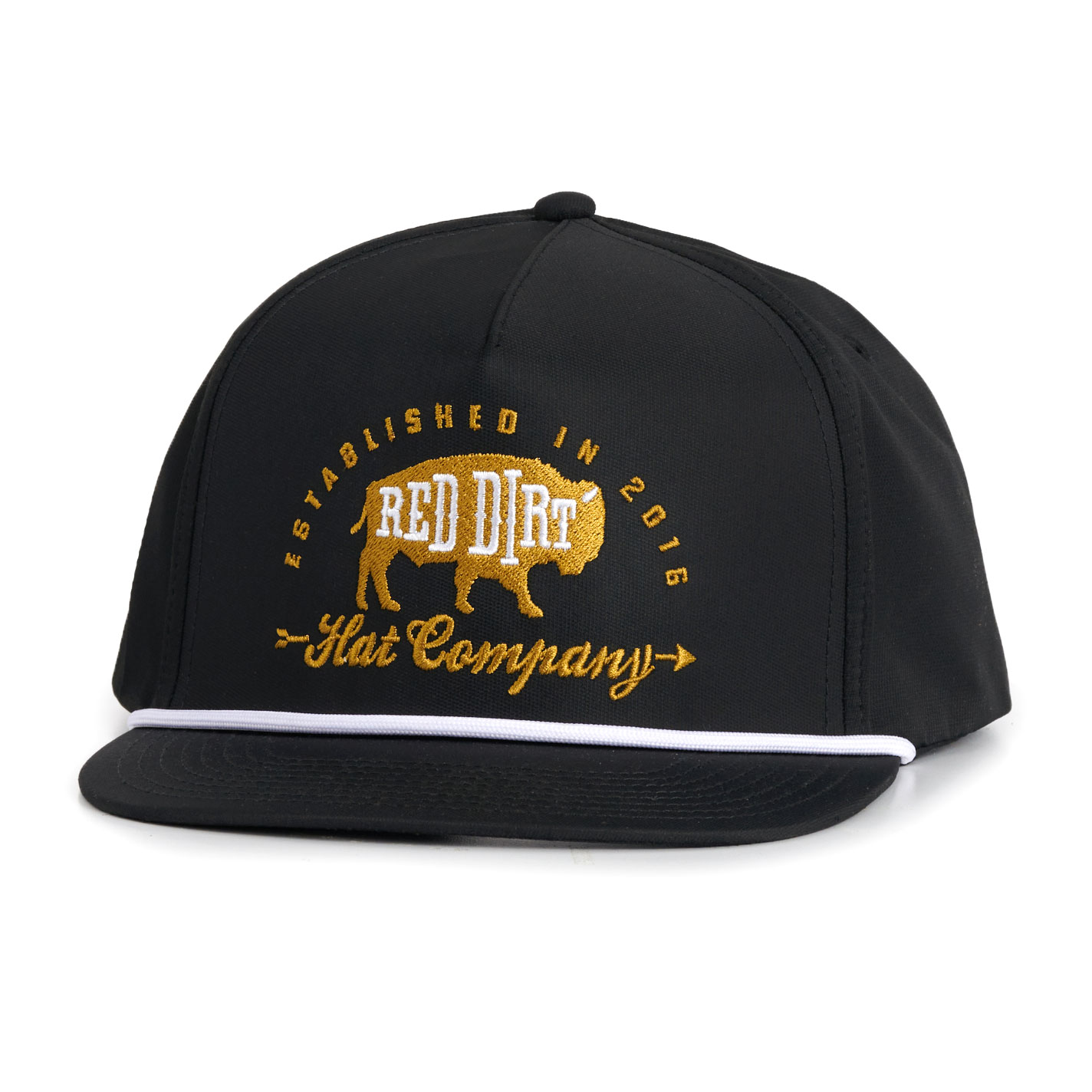 Red Dirt Hat Company Black Fool’s Gold and White Rope Flat Snapback Cap - Image 1