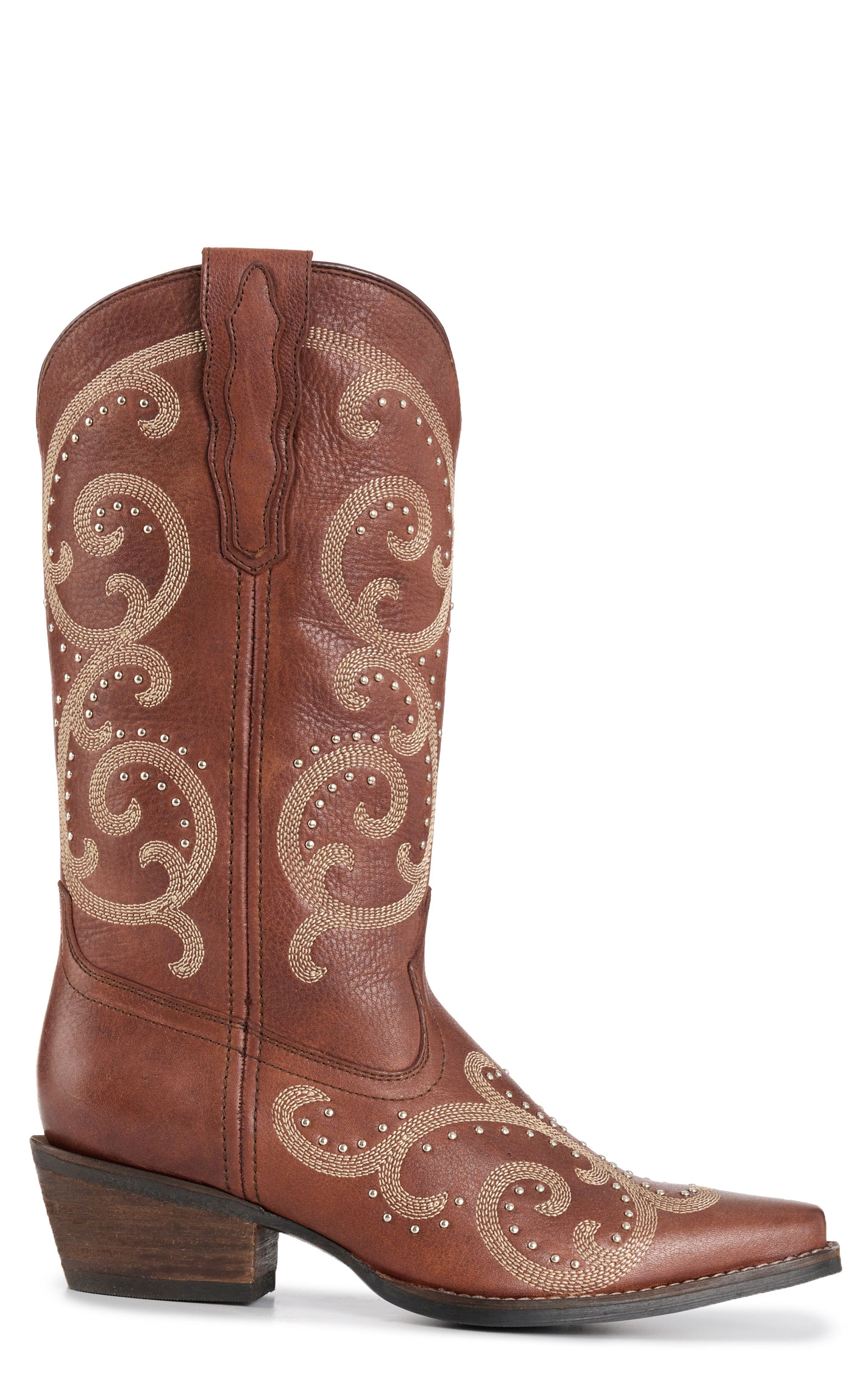 Rockin' C Women's Brown Crackle with Embroidery Snip Toe Cowboy Boots - Image 1