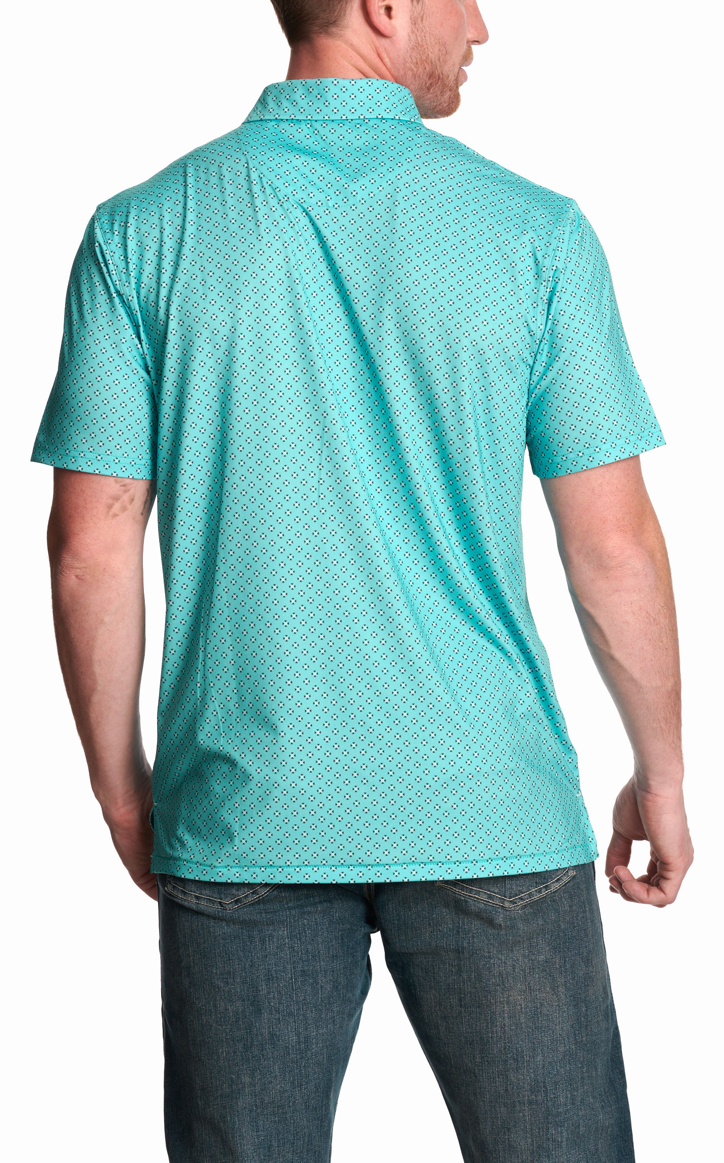 Rafter C Men’s May Aqua Geo Print Polo Shirt - Image 1