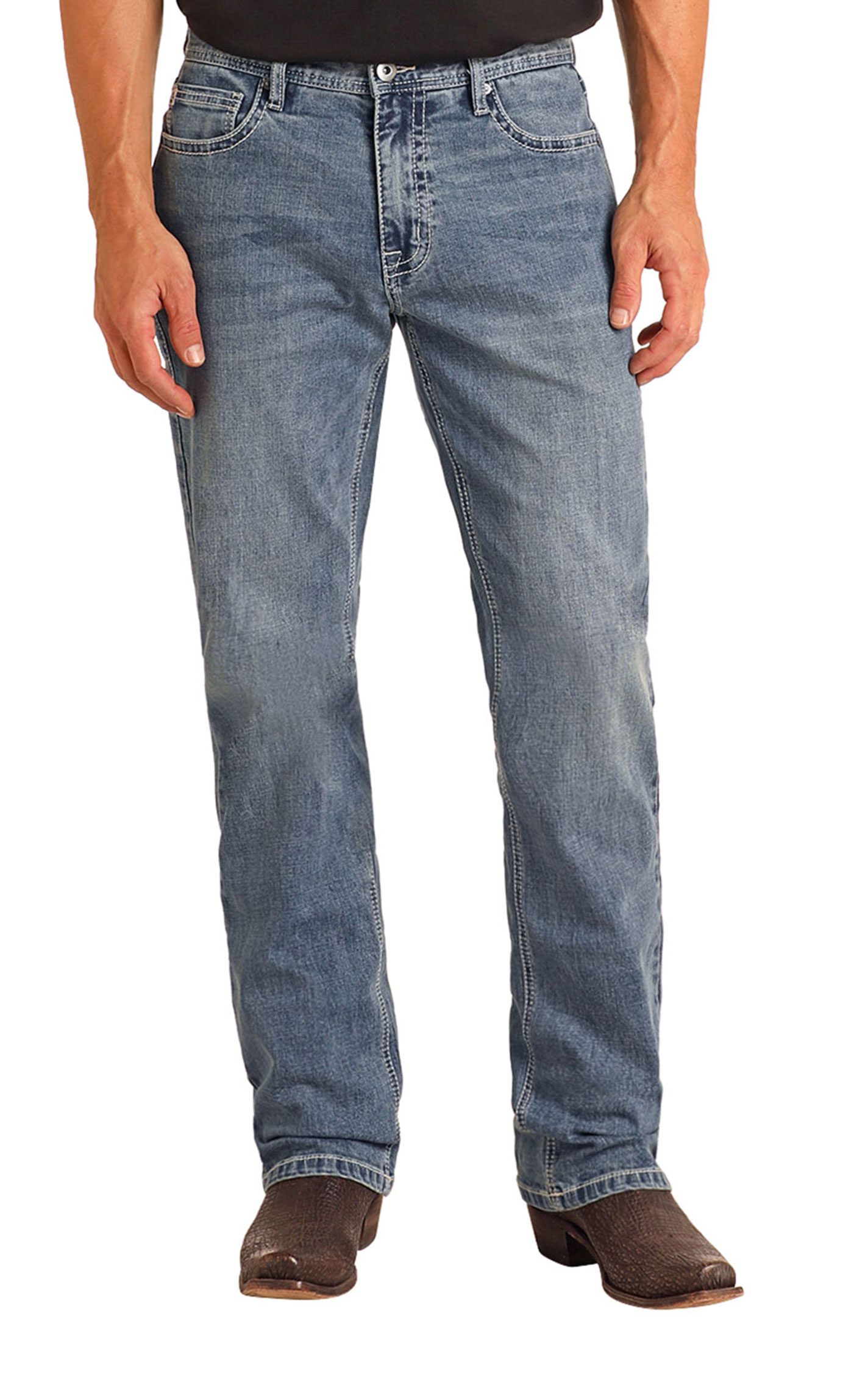 Hooey Men's Light Wash Ladder Stitch Stackable Boot Cut Jeans - Image 1