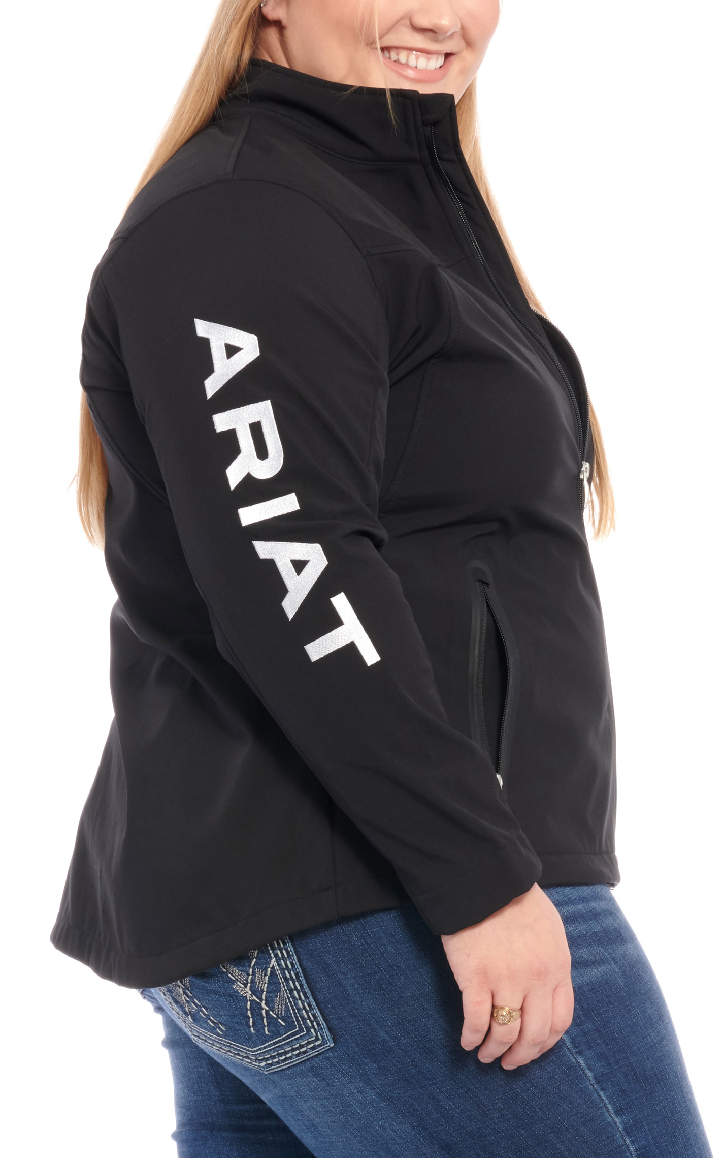 Ariat Women's Black with White Logo Team Softshell Jacket - Plus Sizes - Image 1