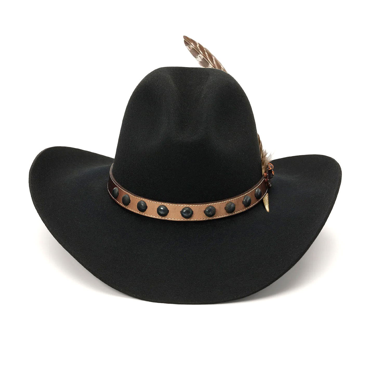 Stetson 4X Broken Bow Gus Black with Brown Studded Leather Hat Band Felt Cowboy Hat - Image 1