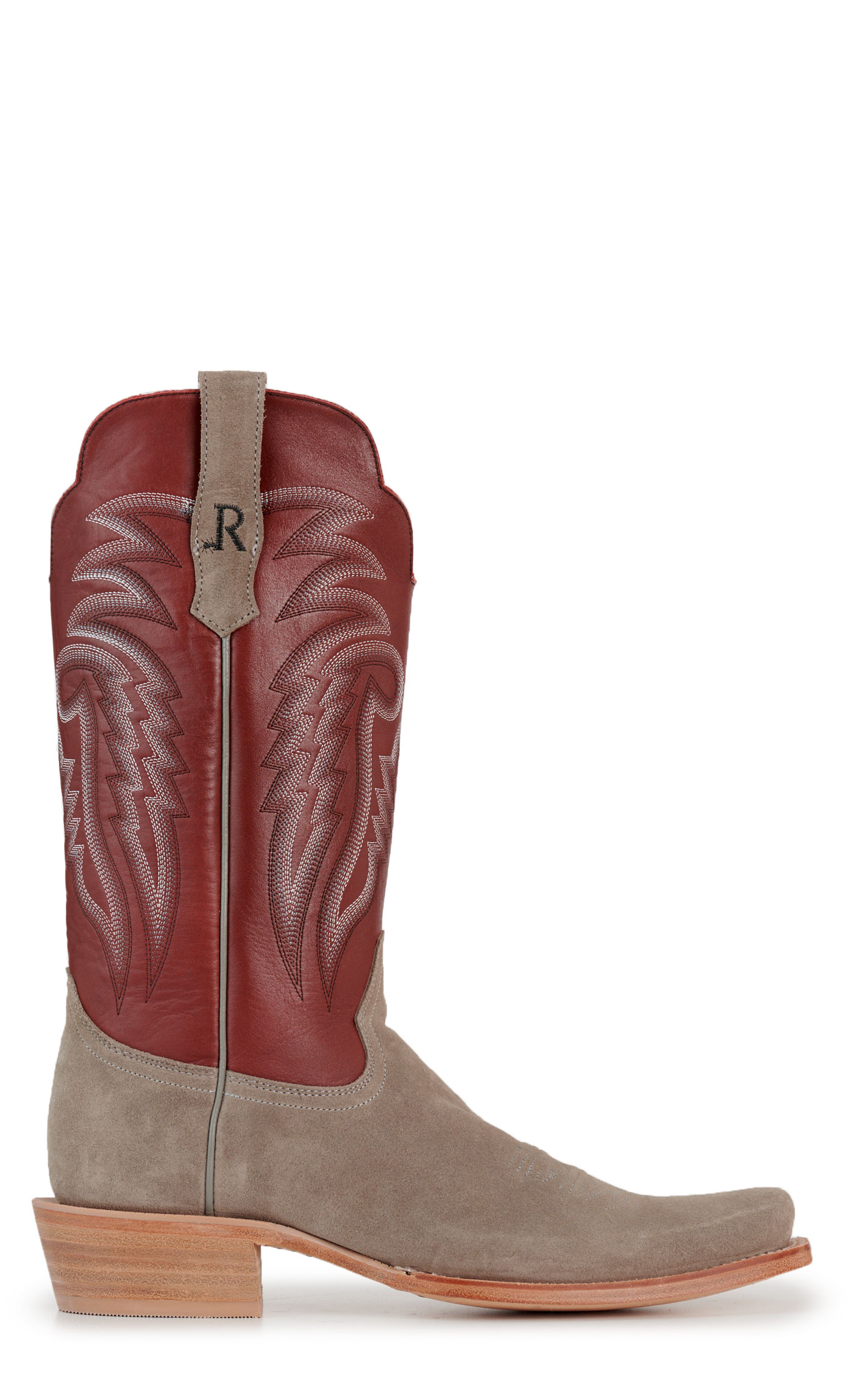 R. Watson Men's Dark Cherry and Charcoal Roughout Narrow Square Toe Cowboy Boots - Image 1