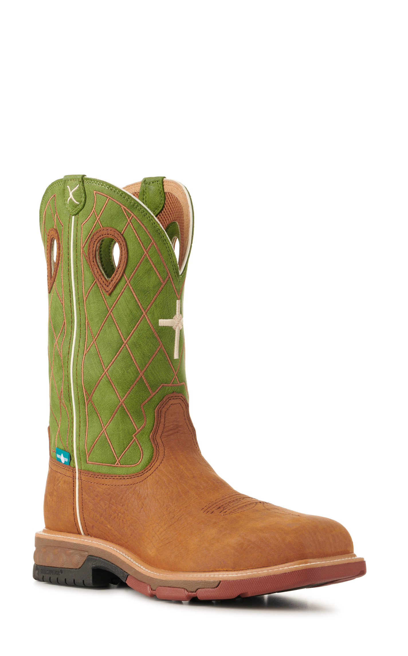 Twisted X Men's Latte and Green with Cross CellStretch Wide Composite Square Toe Work Boots - Image 1