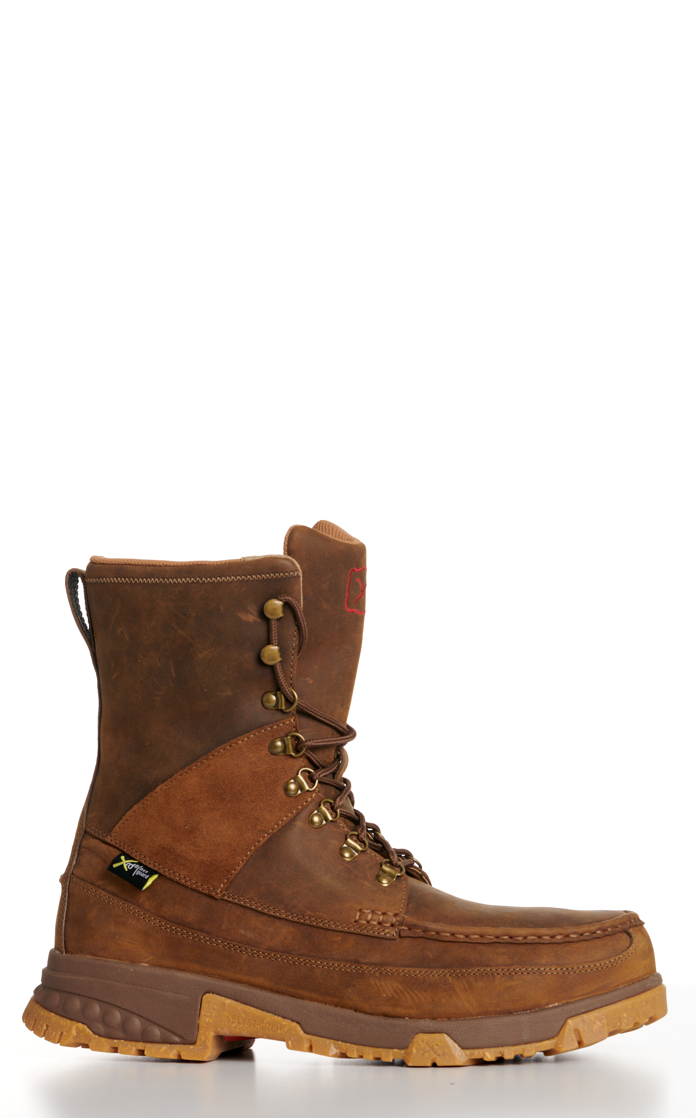 Twisted X Men's Distressed Saddle Brown CellStretch Metguard Round Composite Moc Toe Lace Up Work Boot - Image 1