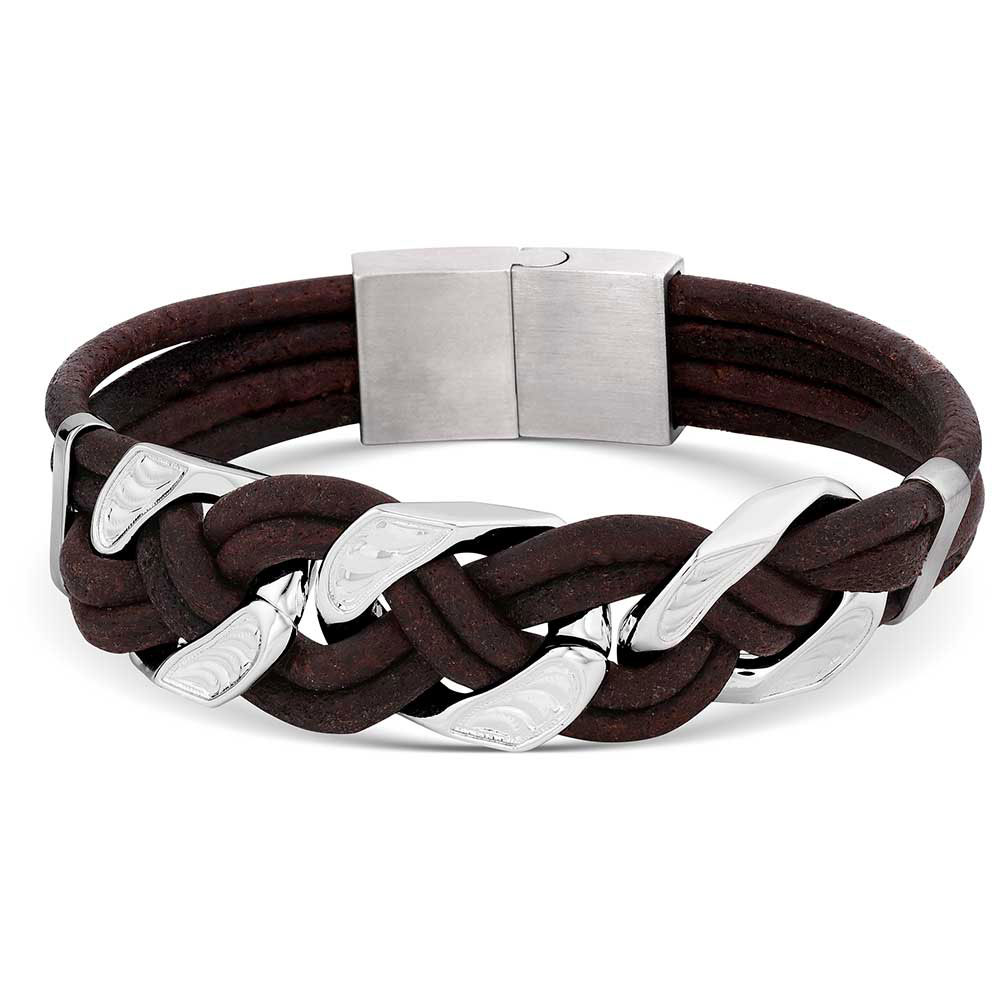 Montana Silversmiths Men's Rustic Silver & Leather Braided Bracelet - Image 1