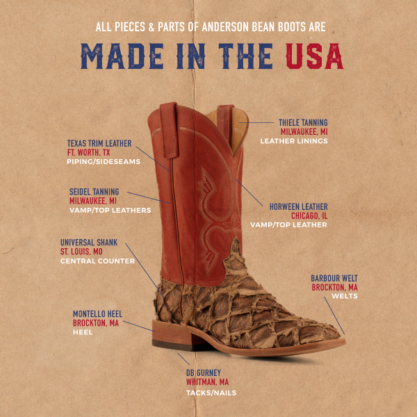 Anderson Bean Men's Red and Rustic Brown Big Bass Wide Square Toe Exotic Cowboy Boots - Image 1